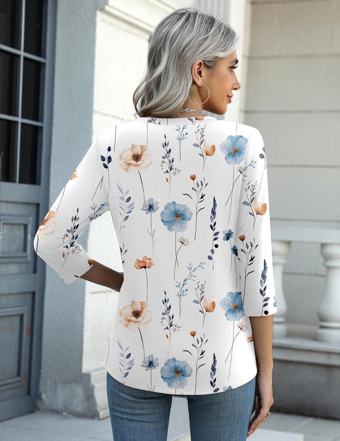imageZeagoo Women Tops 3 Pack 34 Sleeve Crewneck Cute Basics Tees Casual Fashion Spring Summer T Shirts Business Work Tee TopBlackwhiteprint Bf290