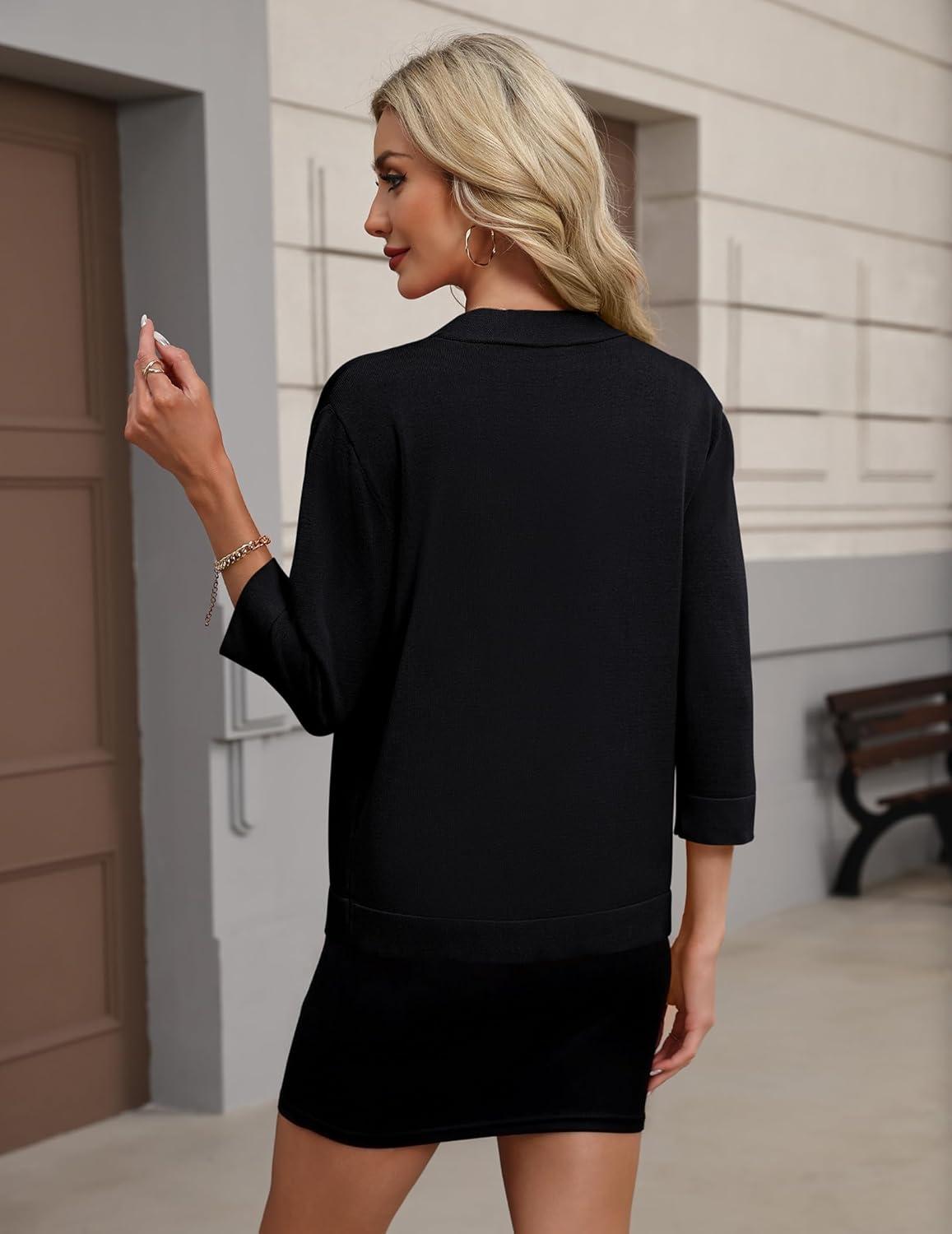 imageZeagoo Womens 34 Sleeve Open Front Cropped Knit Cardigan Sweater Casual Bolero Shrugs for Dresses Summer OutfitsBlack