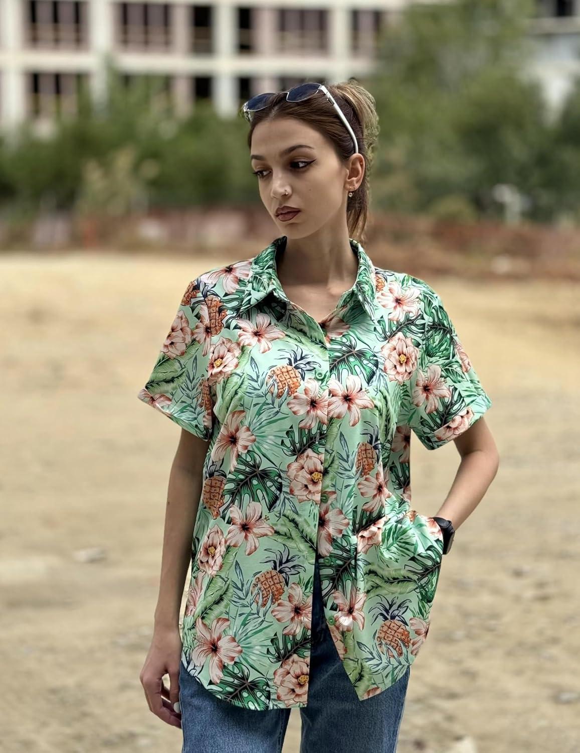 imageZeagoo Womens Hawaiian Button Down Shirts Short Sleeve Casual Floral Tropical Shirt Summer Beach Shirt Cool Button Up TopsAgreen Tropical