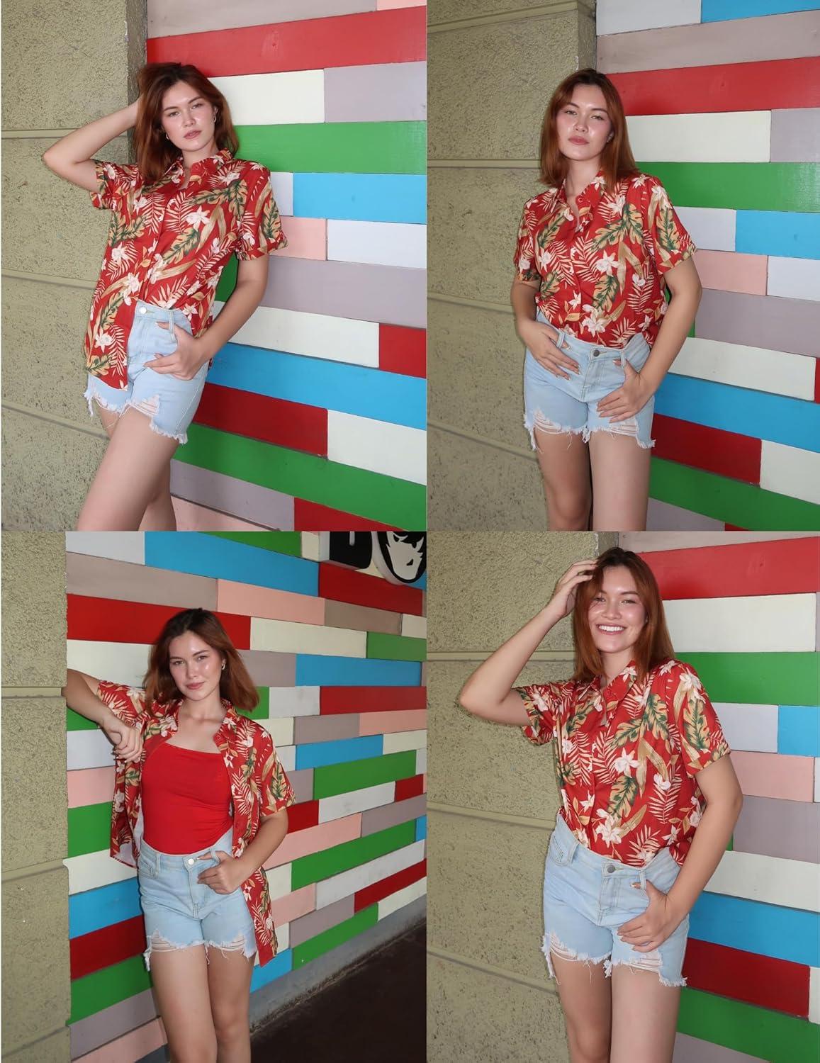 imageZeagoo Womens Hawaiian Button Down Shirts Short Sleeve Casual Floral Tropical Shirt Summer Beach Shirt Cool Button Up TopsAred Tropical