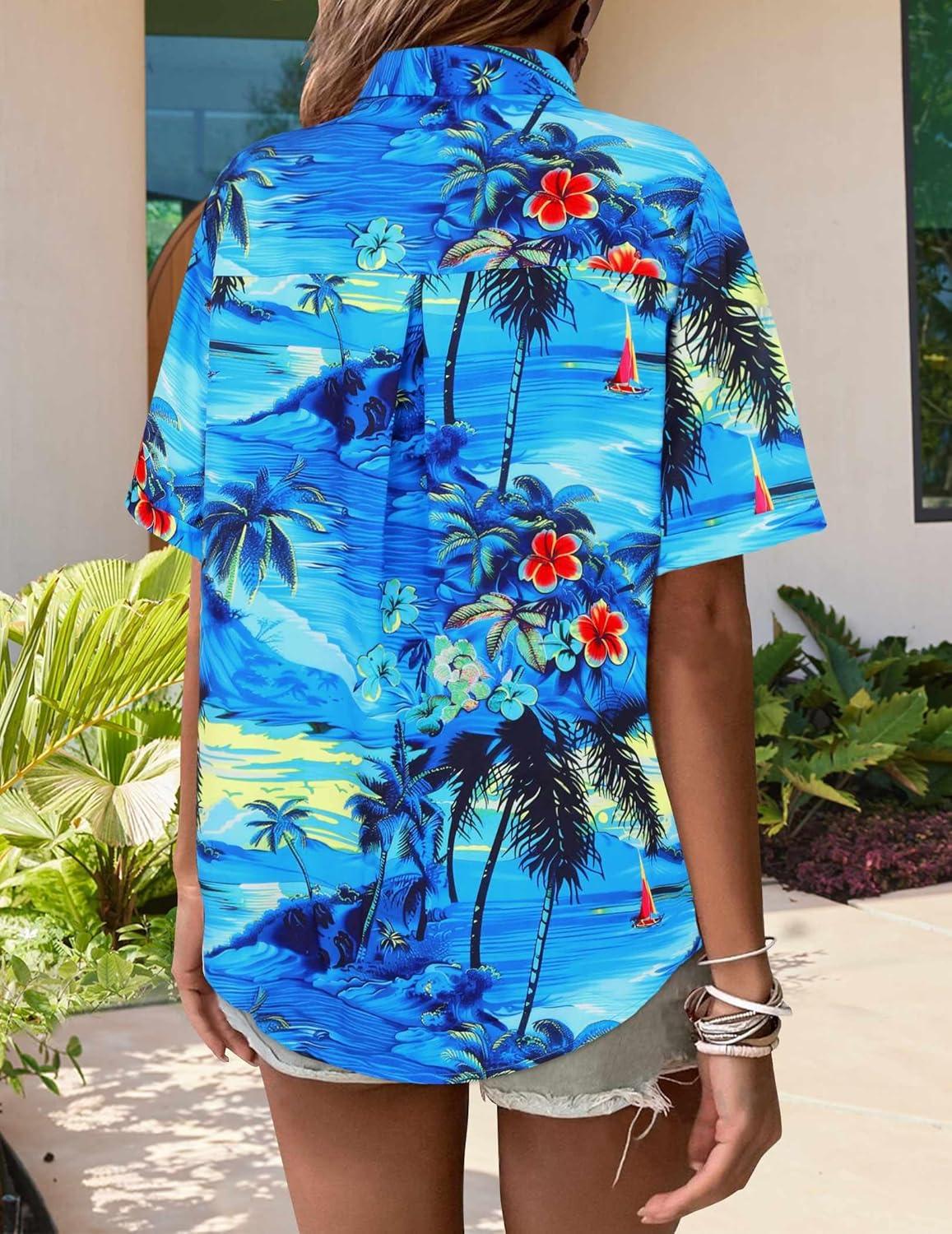 imageZeagoo Womens Hawaiian Button Down Shirts Short Sleeve Casual Floral Tropical Shirt Summer Beach Shirt Cool Button Up TopsCp8