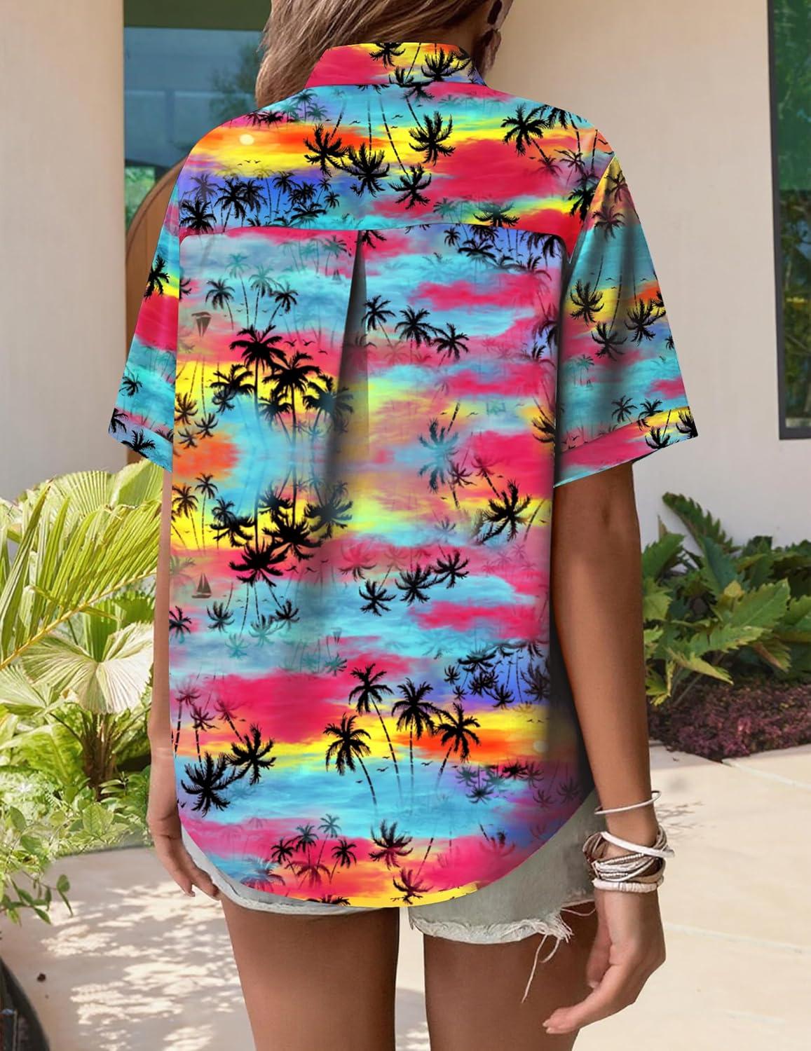 imageZeagoo Womens Hawaiian Button Down Shirts Short Sleeve Casual Floral Tropical Shirt Summer Beach Shirt Cool Button Up TopsTropical Coconut Pink