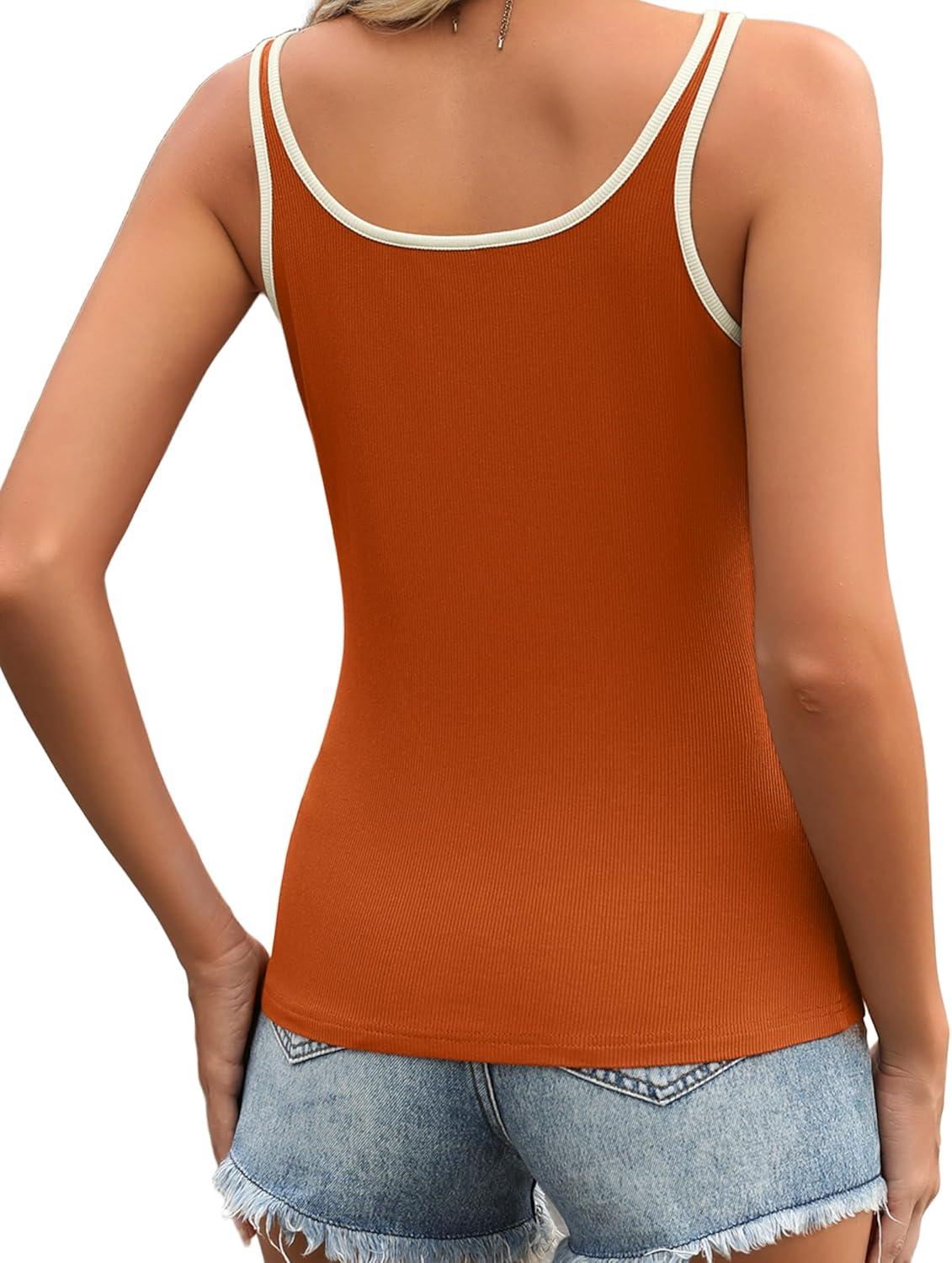 imageZeagoo Womens Ribbed Tank Tops Square Neck Summer Tops Slim Fitted Spaghetti Strap Camisole Basic Sleeveless Layering Shirts1caramel