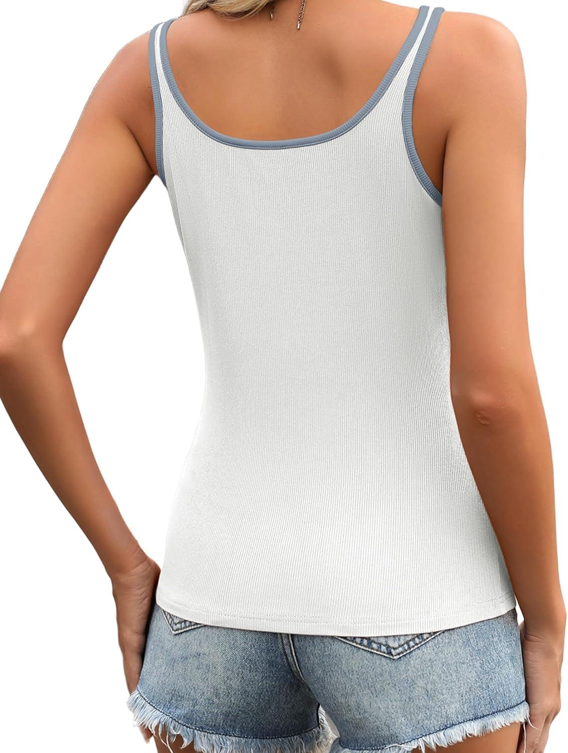 imageZeagoo Womens Ribbed Tank Tops Square Neck Summer Tops Slim Fitted Spaghetti Strap Camisole Basic Sleeveless Layering Shirts1white
