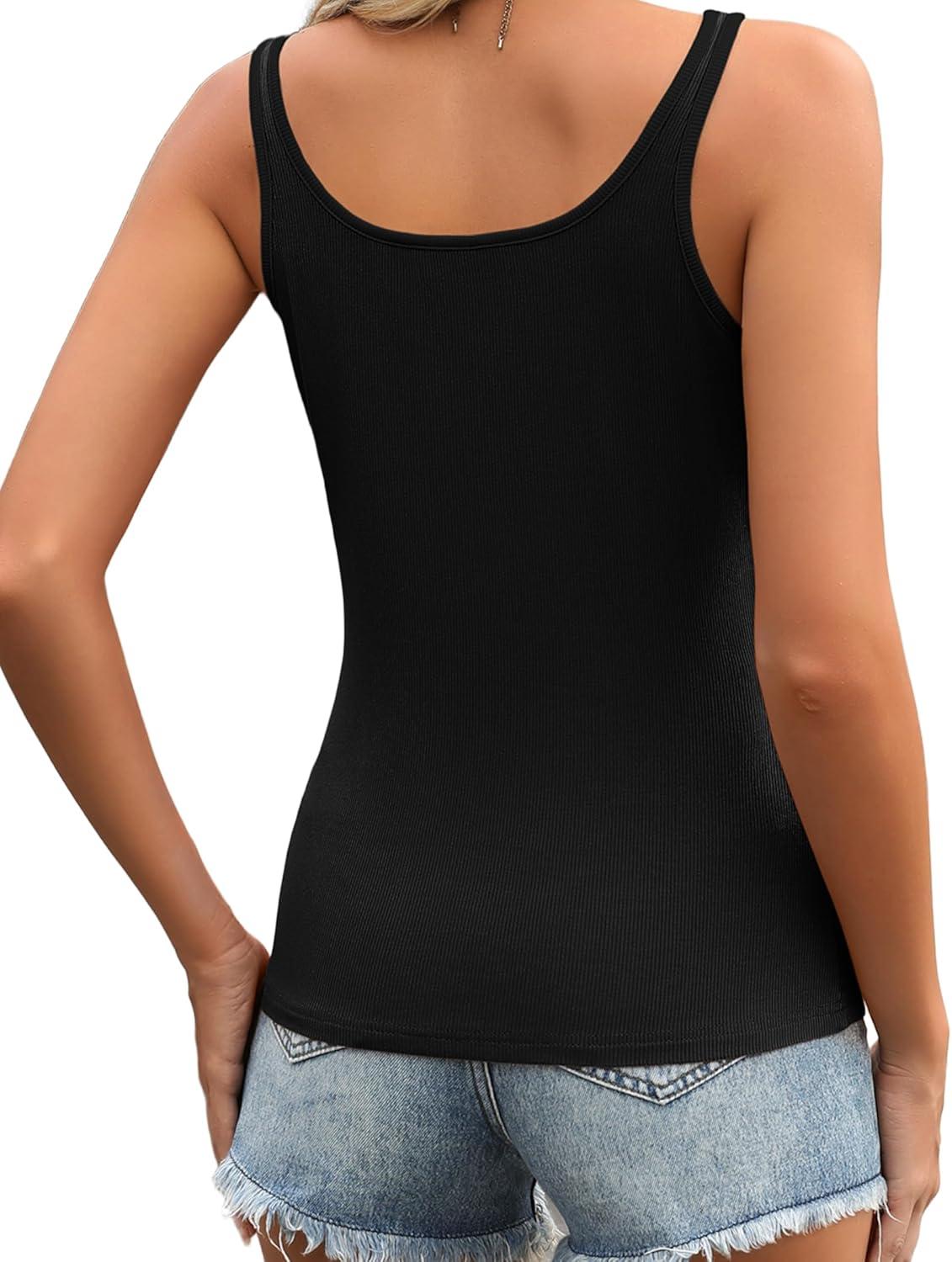 imageZeagoo Womens Ribbed Tank Tops Square Neck Summer Tops Slim Fitted Spaghetti Strap Camisole Basic Sleeveless Layering ShirtsZblackDark Grey