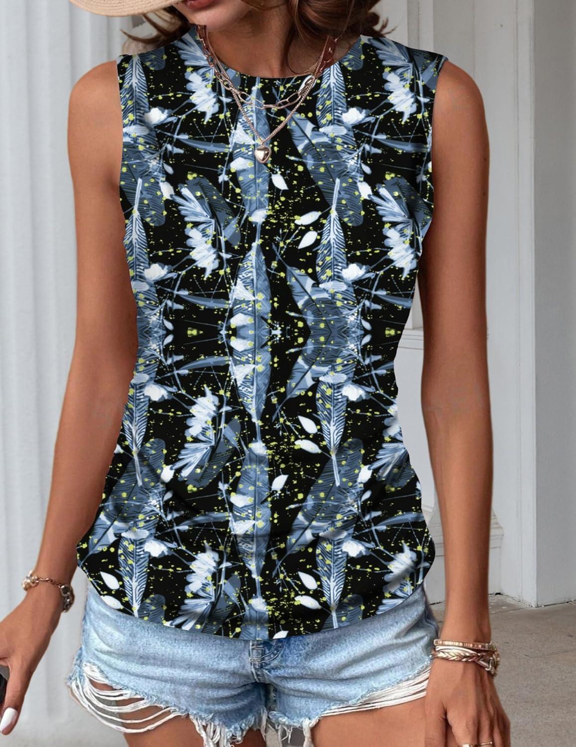 imageZeagoo Womens Ruched Tank Tops Summer Dressy Casual Crewneck Sleeveless Shirts SXXLBlack Blue Yellow