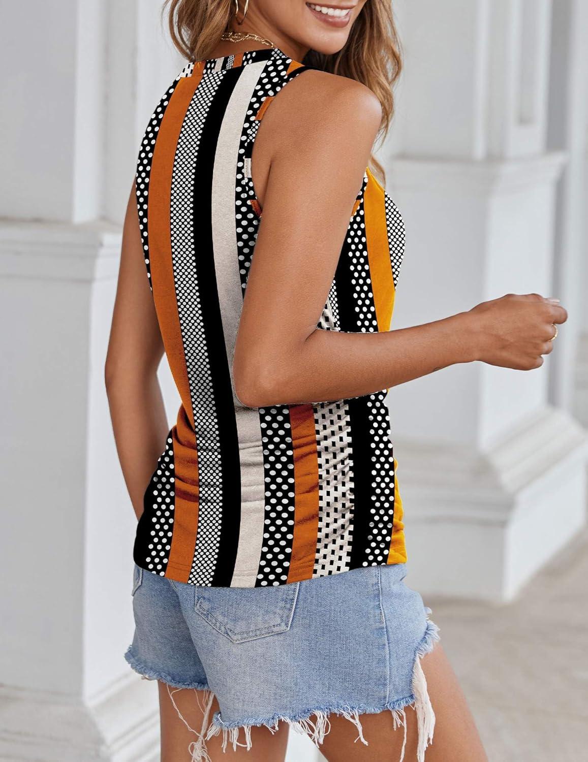 imageZeagoo Womens Ruched Tank Tops Summer Dressy Casual Crewneck Sleeveless Shirts SXXLBlack White Orange Khaki Stripe