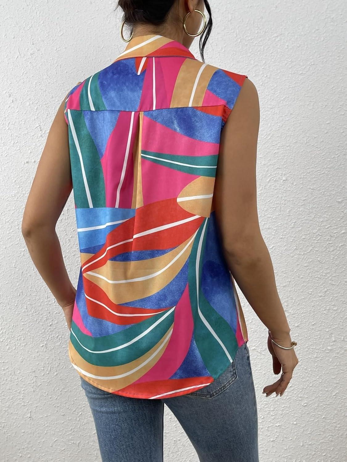 imageZeagoo Womens Sleeveless Button Down Shirts Blouses Casual Loose V Neck Tank Tops for Work SXXLA Multicolor