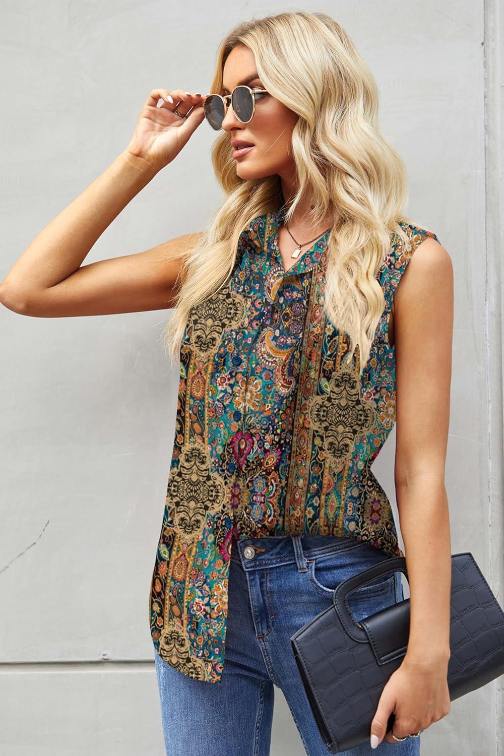 imageZeagoo Womens Sleeveless Button Down Shirts Blouses Casual Loose V Neck Tank Tops for Work SXXLMz721