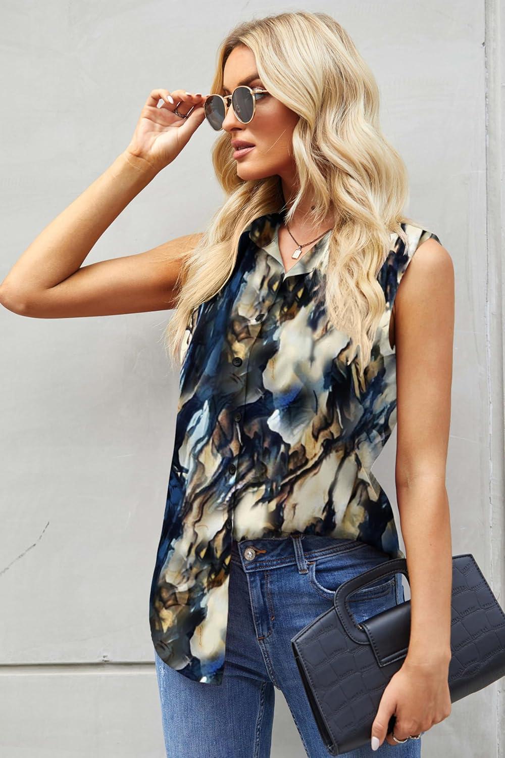 imageZeagoo Womens Sleeveless Button Down Shirts Blouses Casual Loose V Neck Tank Tops for Work SXXLZr220