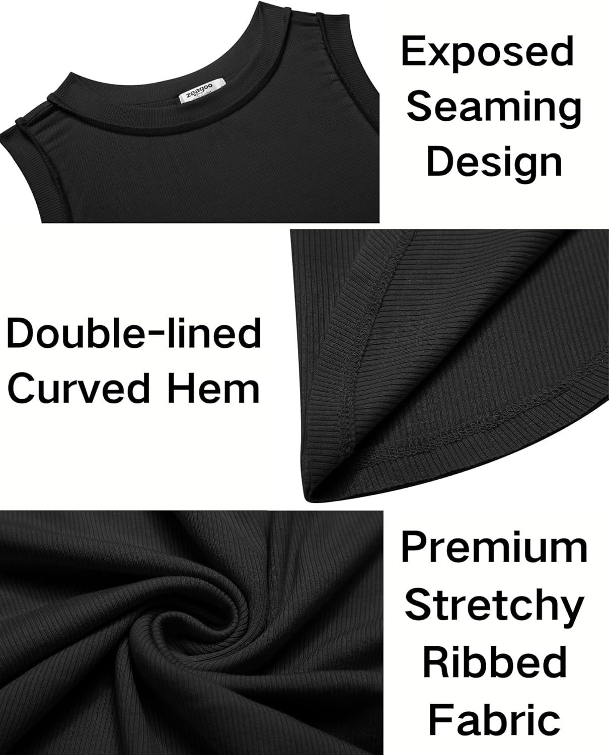 imageZeagoo Womens Sleeveless Tops Ribbed High Neck Crop Top Summer Casual Fitted Stylish Black Tank Top Small