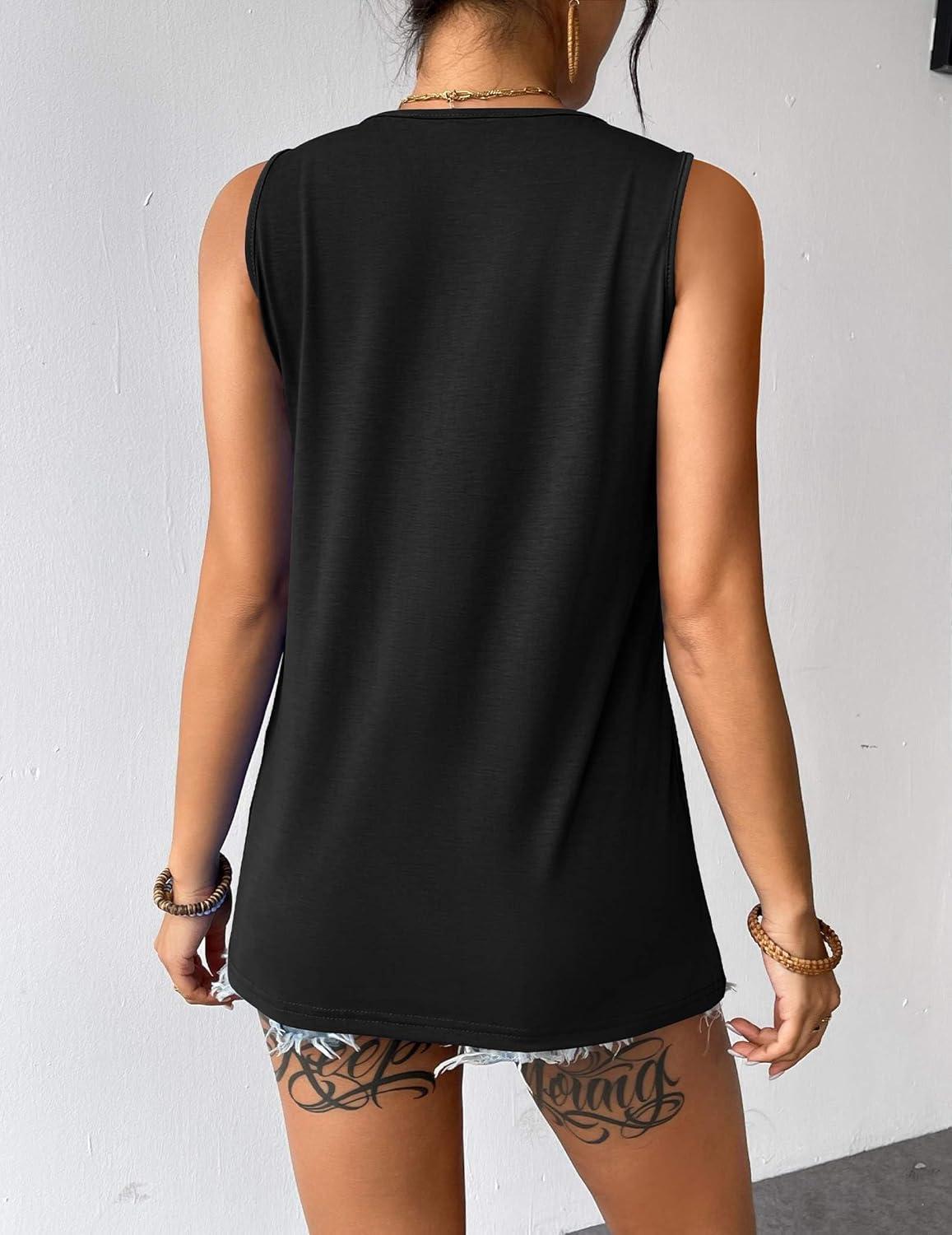 imageZeagoo Womens Summer Tank Tops Sleeveless Loose Fit Tunic Blouses Dressy Casual Pleated Front Scoop Neck Boho ShirtsBlack