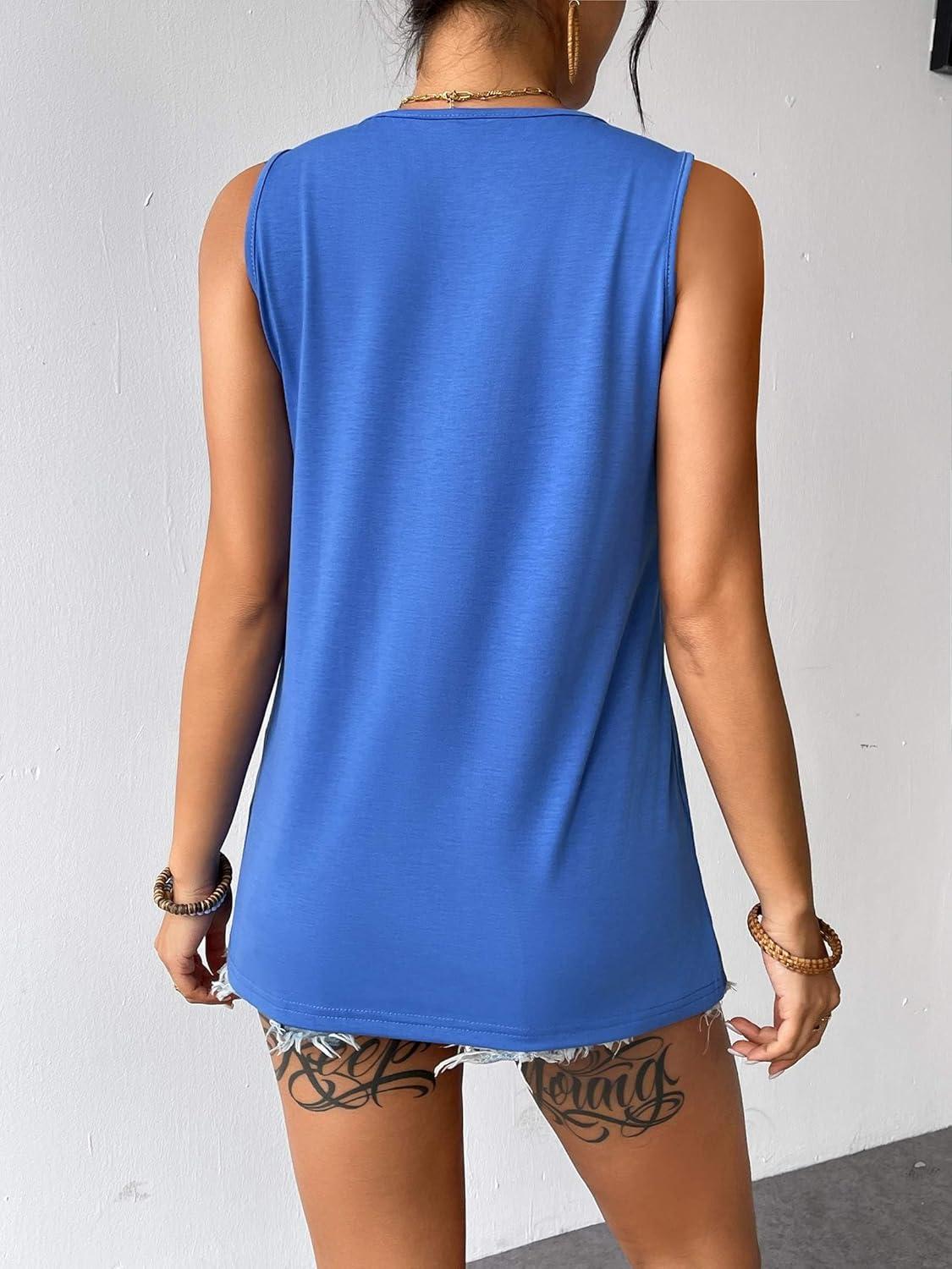 imageZeagoo Womens Summer Tank Tops Sleeveless Loose Fit Tunic Blouses Dressy Casual Pleated Front Scoop Neck Boho ShirtsBlue