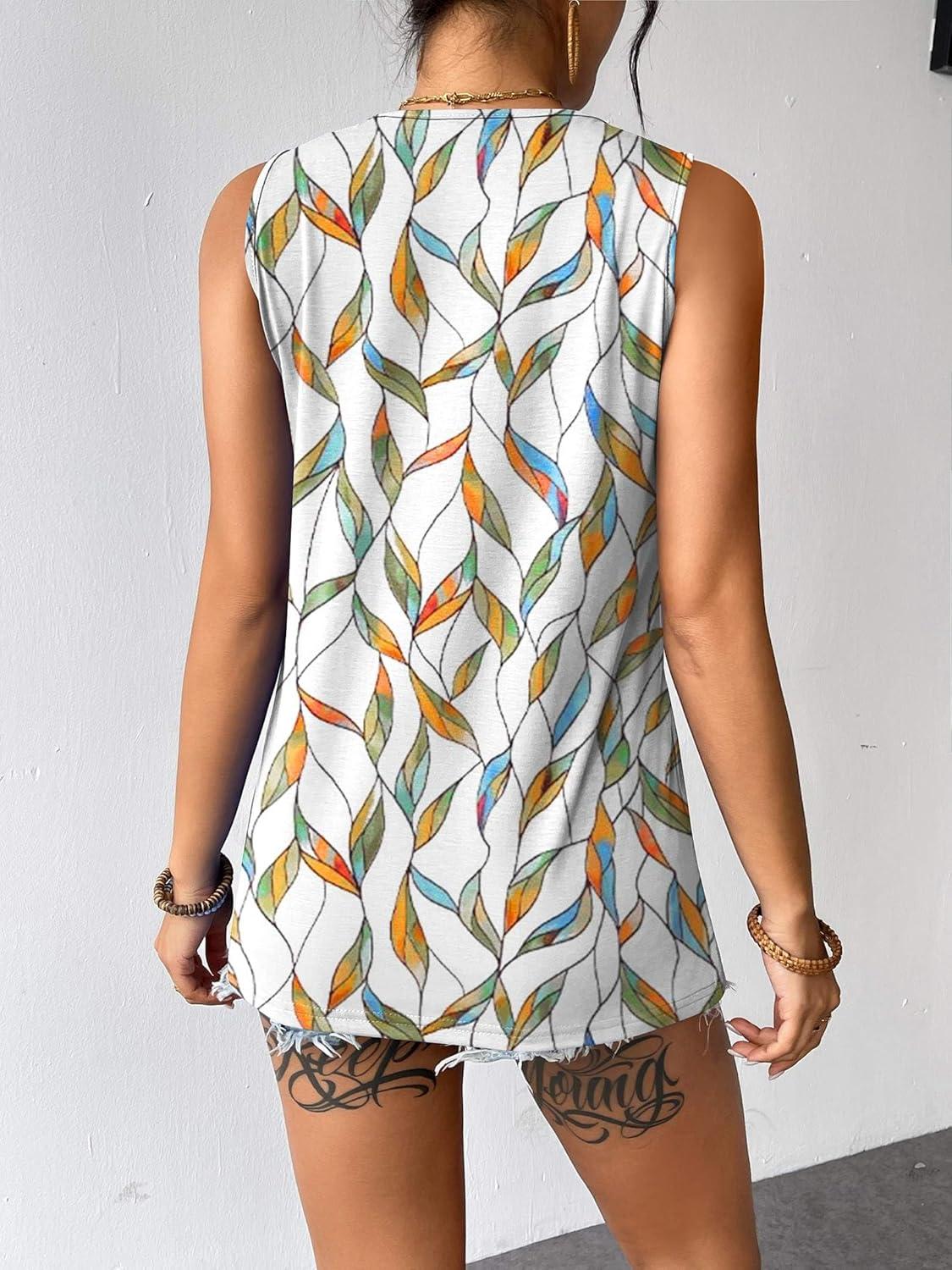 imageZeagoo Womens Summer Tank Tops Sleeveless Loose Fit Tunic Blouses Dressy Casual Pleated Front Scoop Neck Boho ShirtsColor Leaf