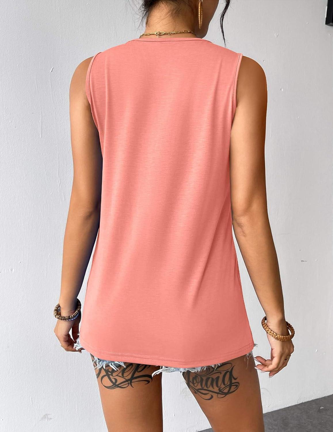 imageZeagoo Womens Summer Tank Tops Sleeveless Loose Fit Tunic Blouses Dressy Casual Pleated Front Scoop Neck Boho ShirtsCoral Pink