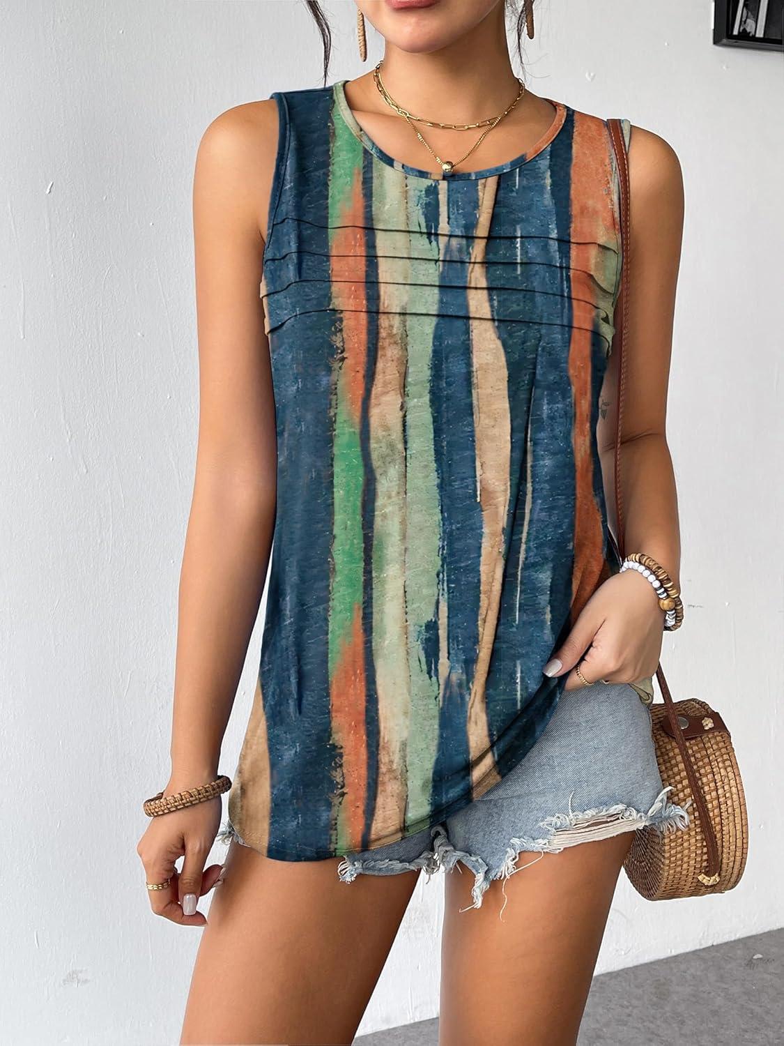 imageZeagoo Womens Summer Tank Tops Sleeveless Loose Fit Tunic Blouses Dressy Casual Pleated Front Scoop Neck Boho ShirtsCx289