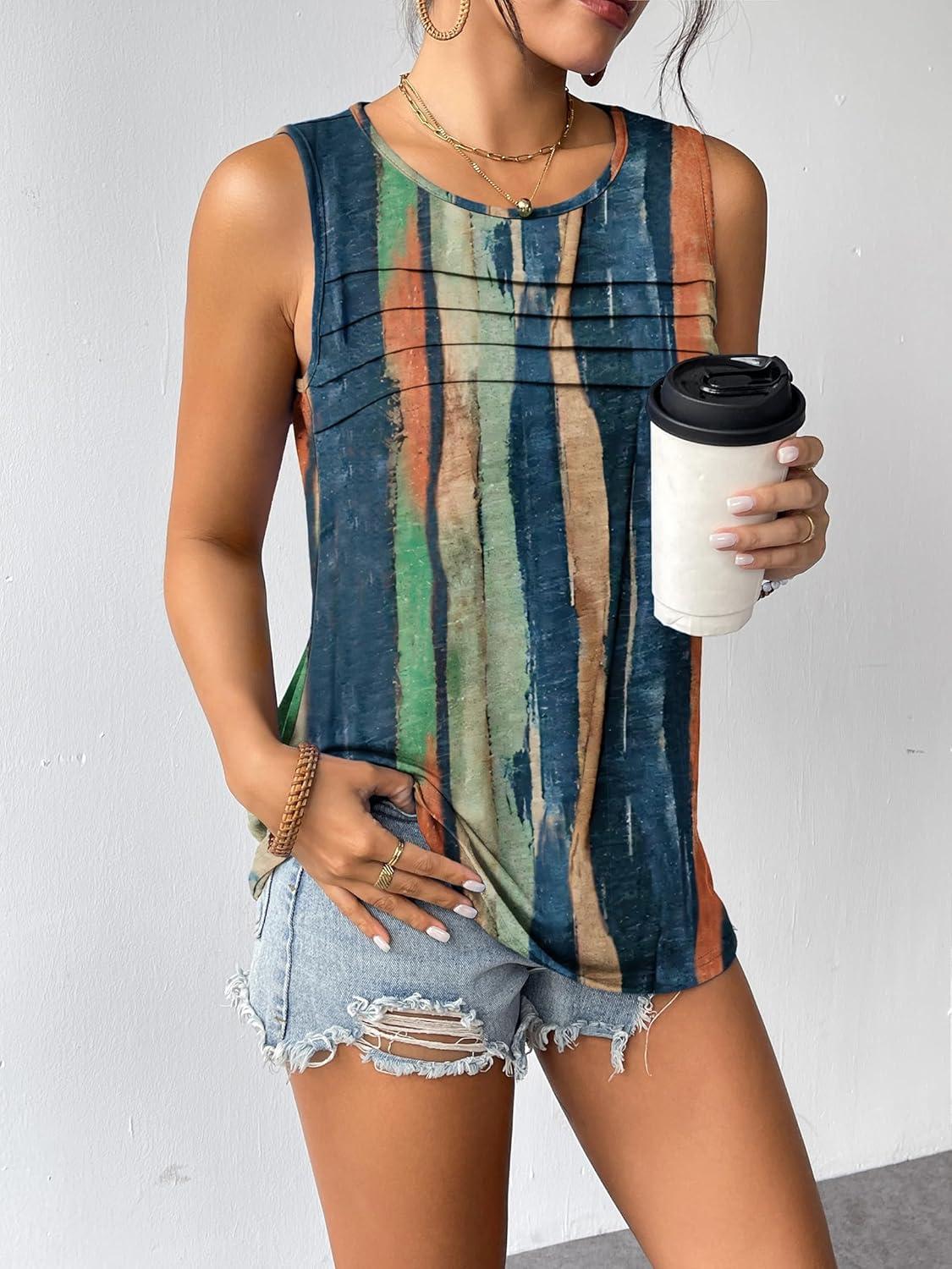 imageZeagoo Womens Summer Tank Tops Sleeveless Loose Fit Tunic Blouses Dressy Casual Pleated Front Scoop Neck Boho ShirtsCx289