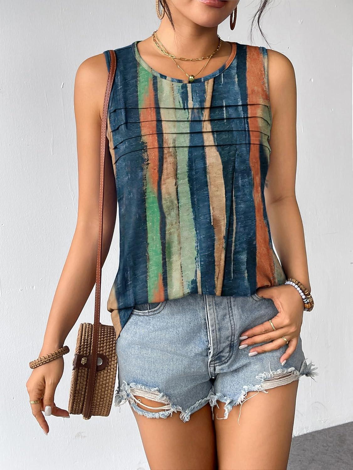 imageZeagoo Womens Summer Tank Tops Sleeveless Loose Fit Tunic Blouses Dressy Casual Pleated Front Scoop Neck Boho ShirtsCx289