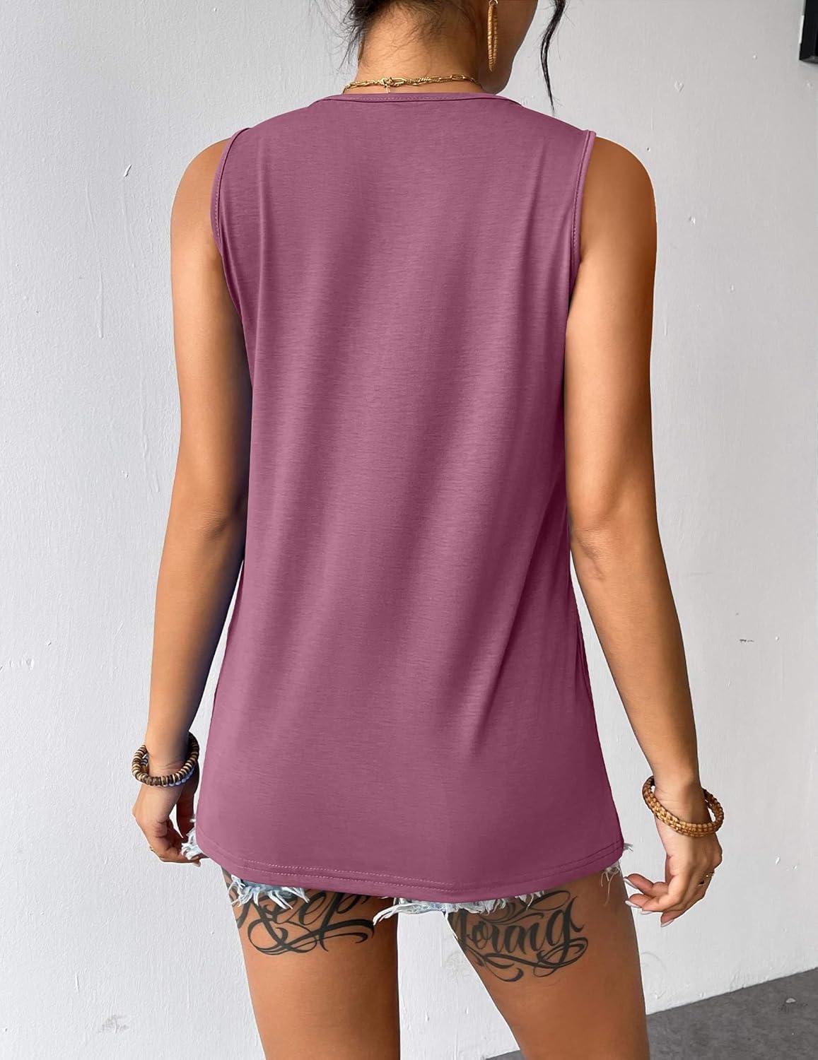 imageZeagoo Womens Summer Tank Tops Sleeveless Loose Fit Tunic Blouses Dressy Casual Pleated Front Scoop Neck Boho ShirtsFuchsia
