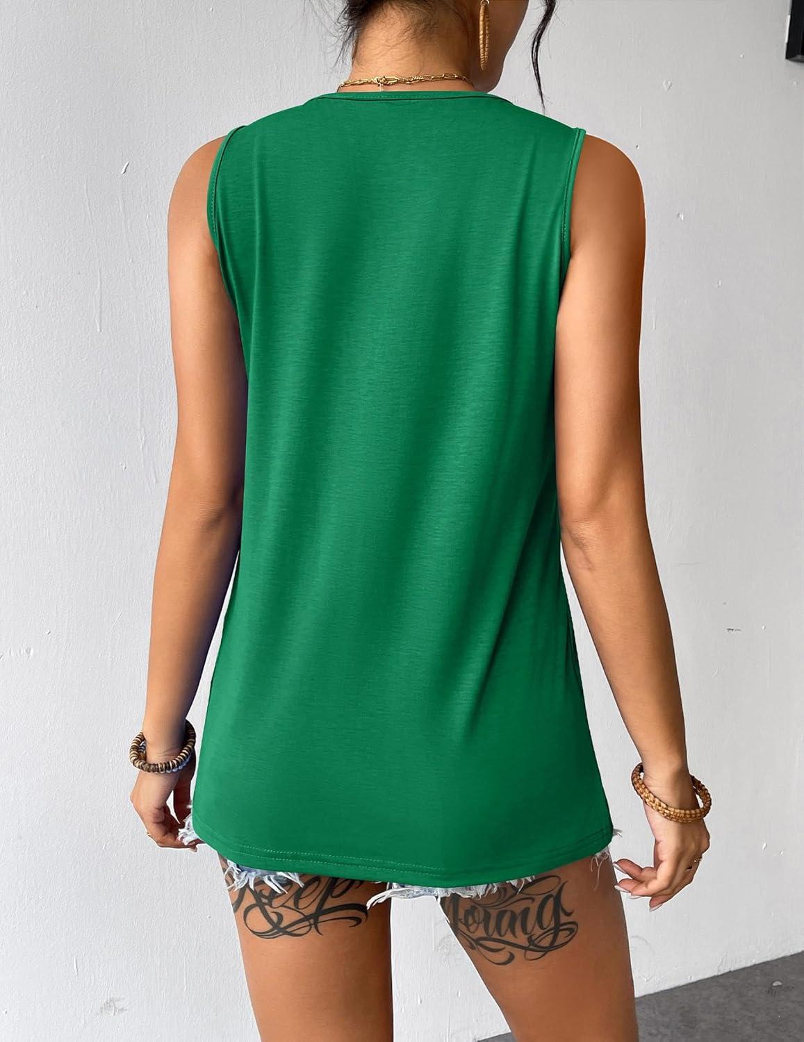 imageZeagoo Womens Summer Tank Tops Sleeveless Loose Fit Tunic Blouses Dressy Casual Pleated Front Scoop Neck Boho ShirtsGreen