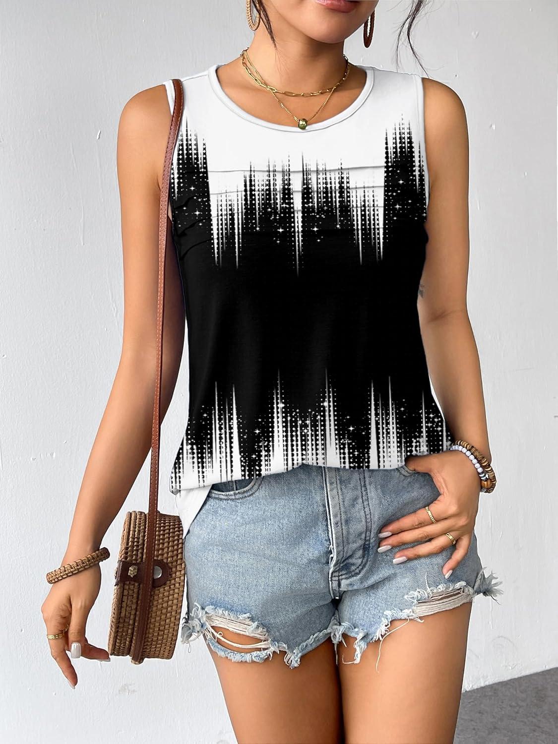 imageZeagoo Womens Summer Tank Tops Sleeveless Loose Fit Tunic Blouses Dressy Casual Pleated Front Scoop Neck Boho ShirtsJb204