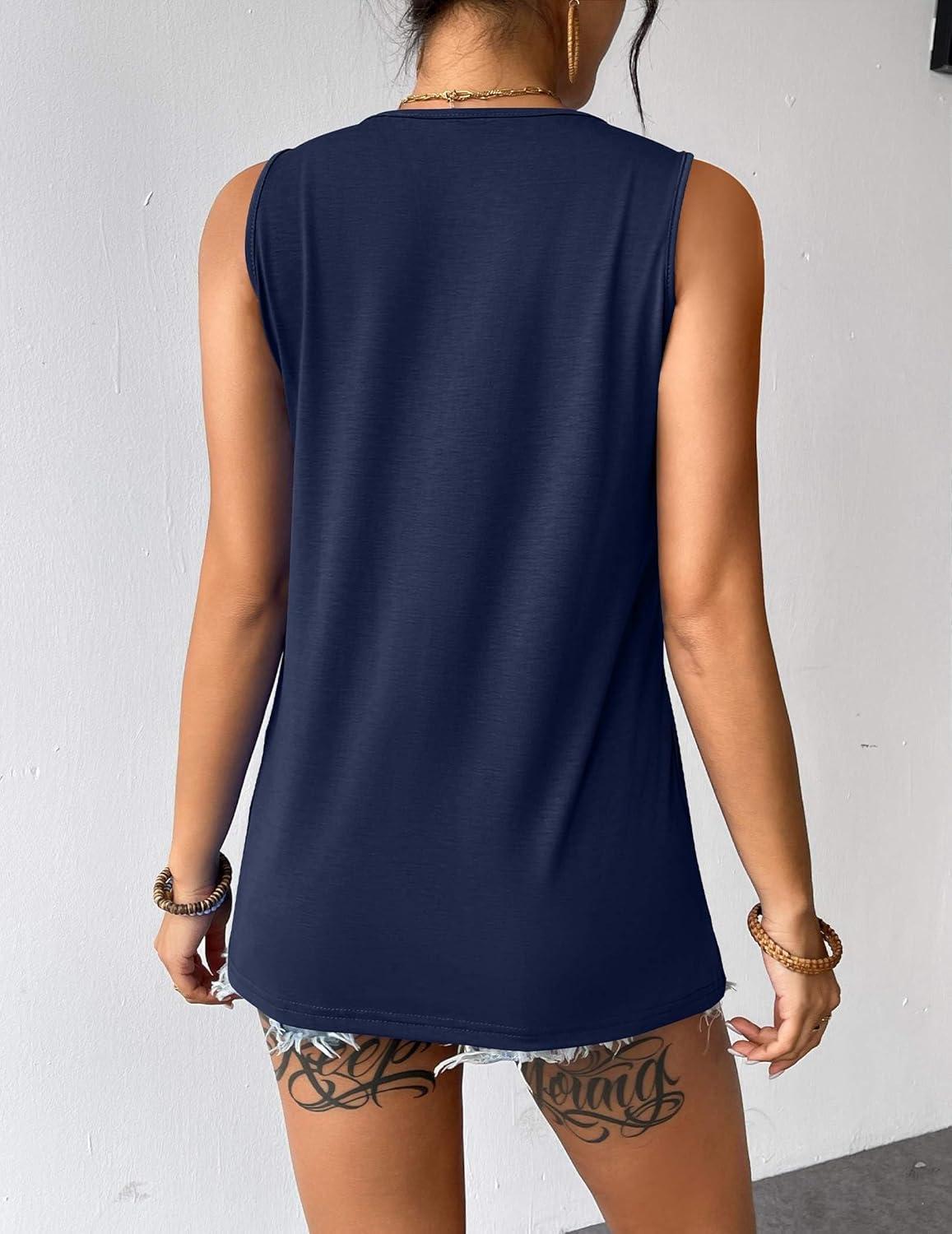 imageZeagoo Womens Summer Tank Tops Sleeveless Loose Fit Tunic Blouses Dressy Casual Pleated Front Scoop Neck Boho ShirtsNavy Blue