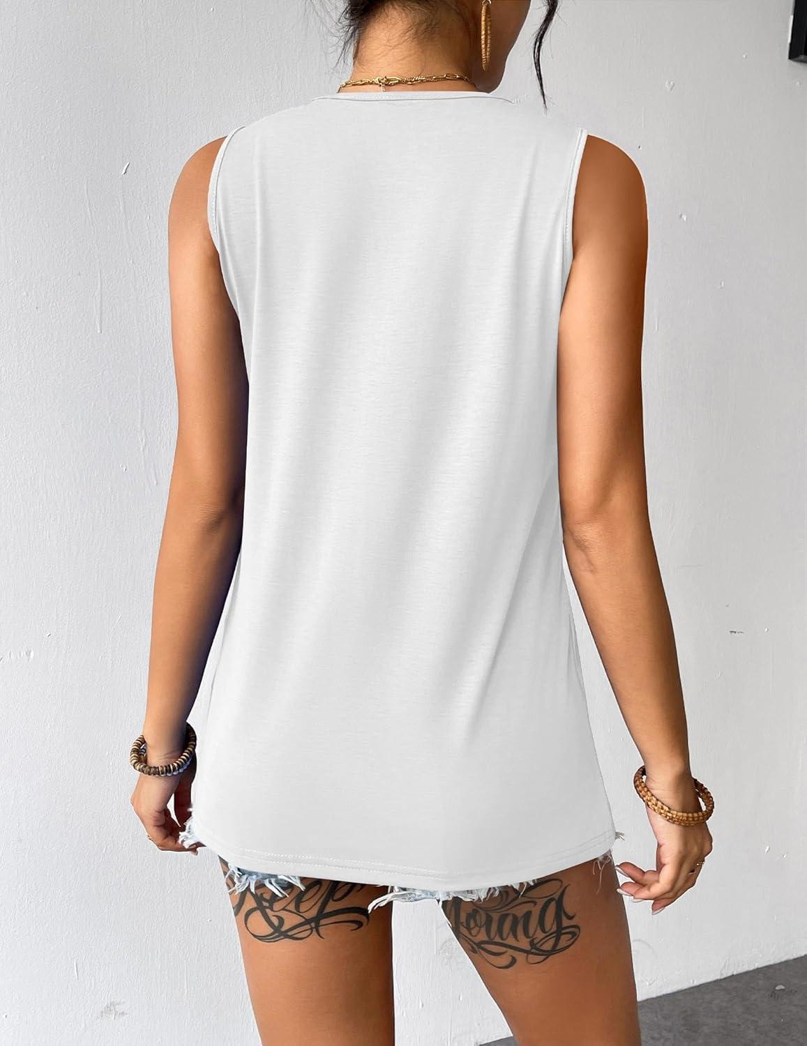 imageZeagoo Womens Summer Tank Tops Sleeveless Loose Fit Tunic Blouses Dressy Casual Pleated Front Scoop Neck Boho ShirtsWhite