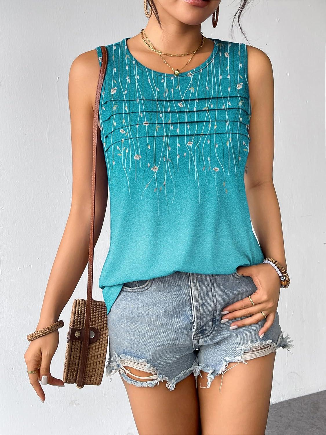 imageZeagoo Womens Summer Tank Tops Sleeveless Loose Fit Tunic Blouses Dressy Casual Pleated Front Scoop Neck Boho ShirtsXh363