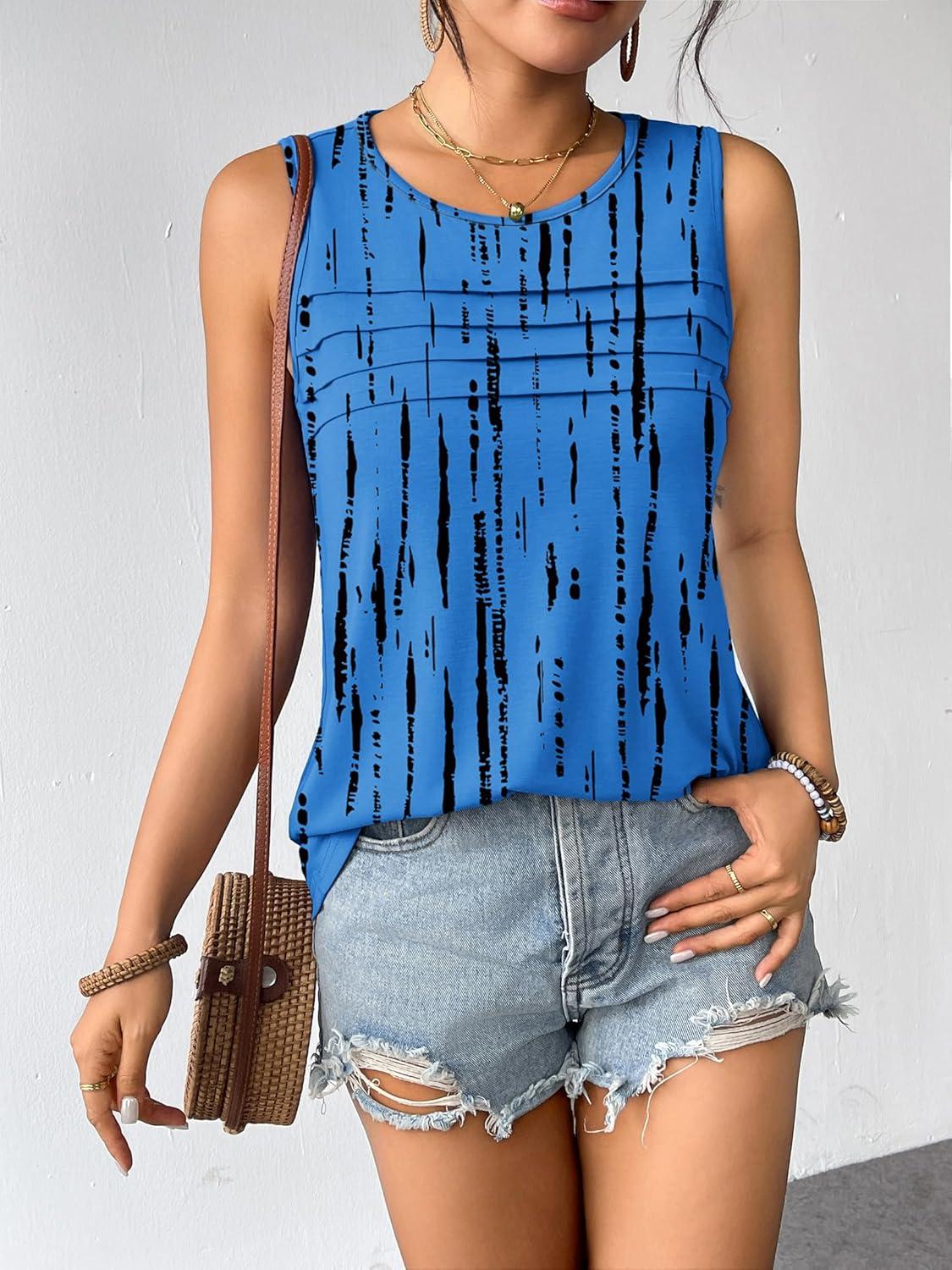 imageZeagoo Womens Summer Tank Tops Sleeveless Loose Fit Tunic Blouses Dressy Casual Pleated Front Scoop Neck Boho ShirtsZr459
