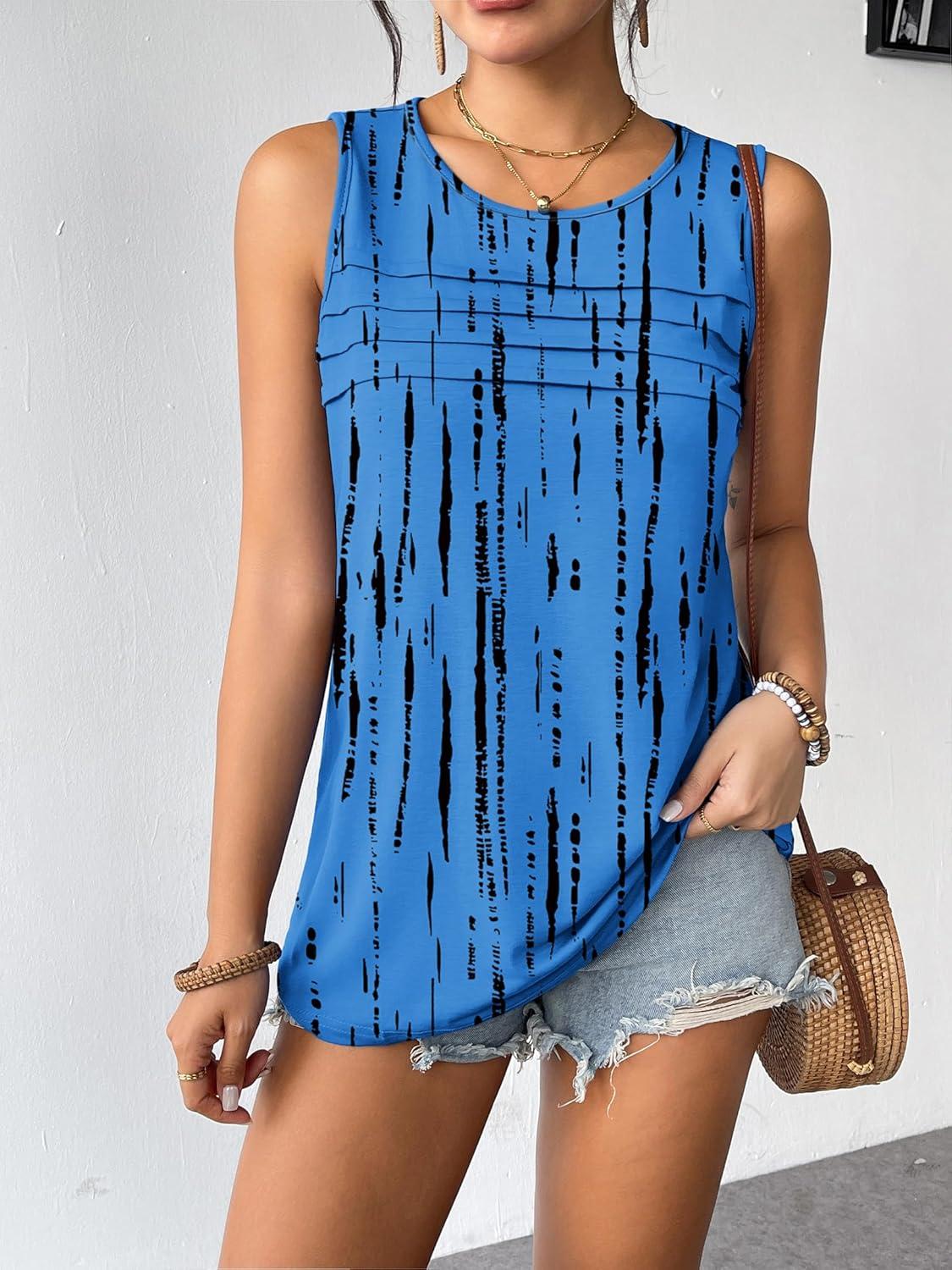 imageZeagoo Womens Summer Tank Tops Sleeveless Loose Fit Tunic Blouses Dressy Casual Pleated Front Scoop Neck Boho ShirtsZr459