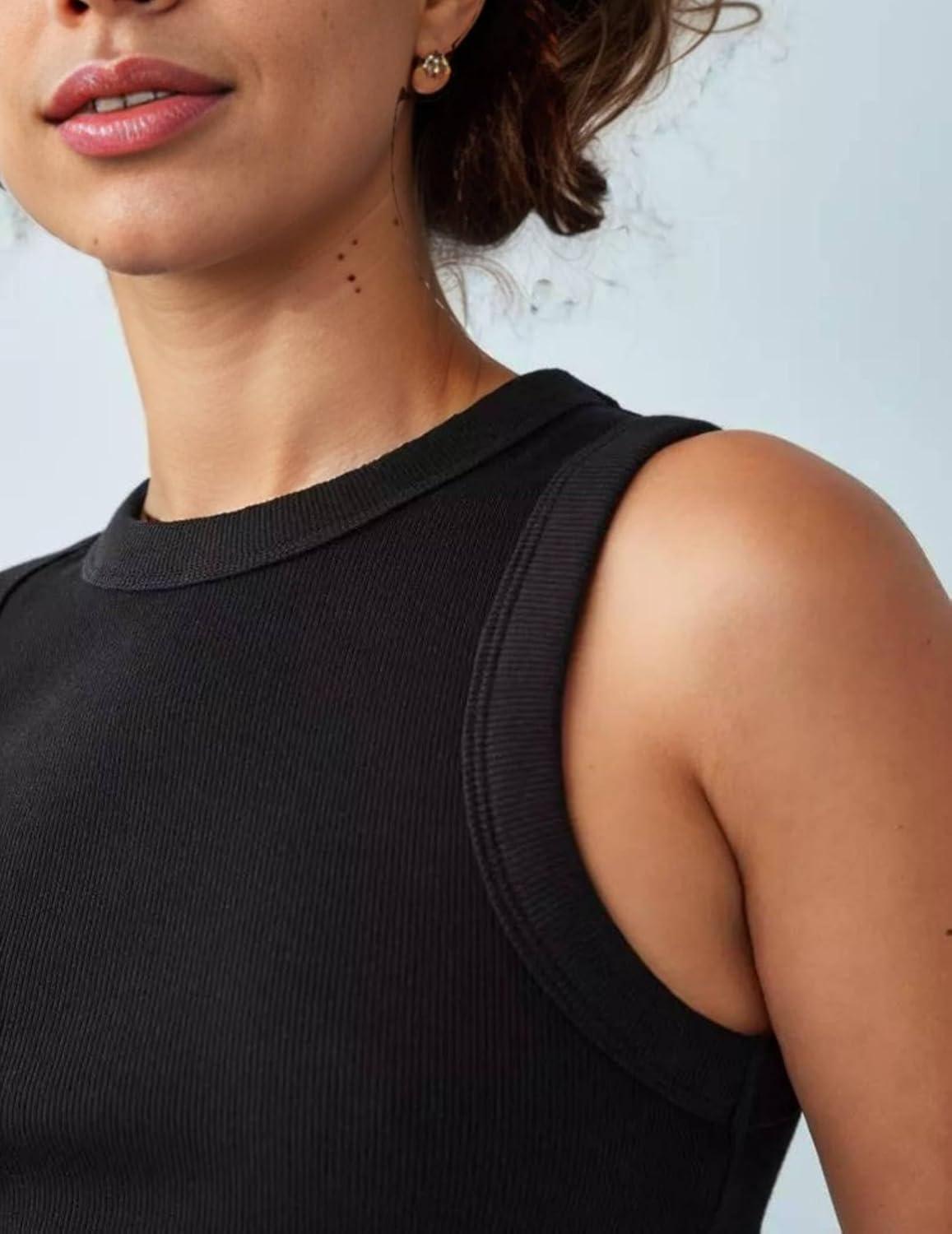 imageZeagoo Womens Tank Top Racerback Crowl Neck Casual Basic Ribbed Knit Fitted Sleeveless Shirts SXXLAll Blackall White