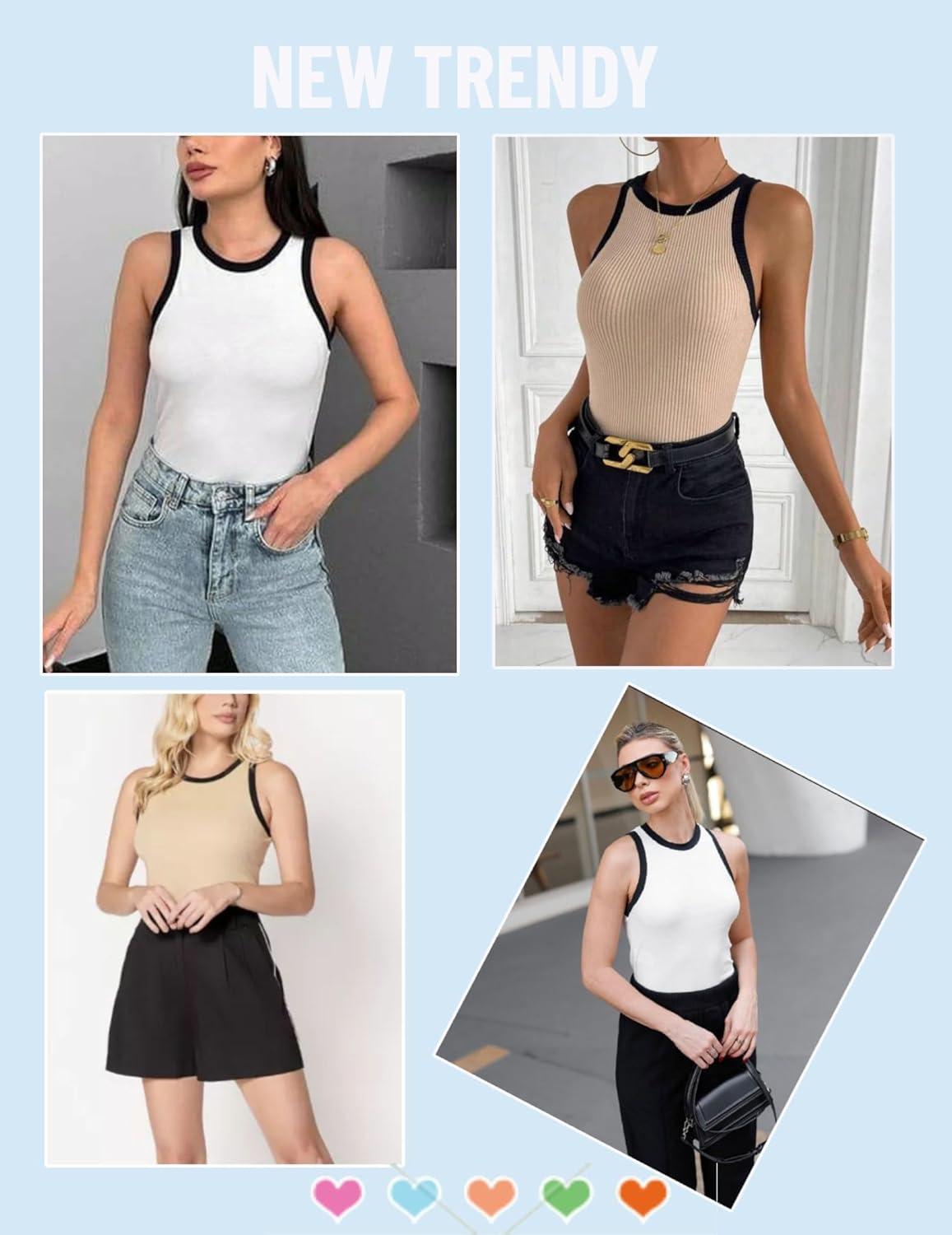 imageZeagoo Womens Tank Top Racerback Crowl Neck Casual Basic Ribbed Knit Fitted Sleeveless Shirts SXXLBeige Black White