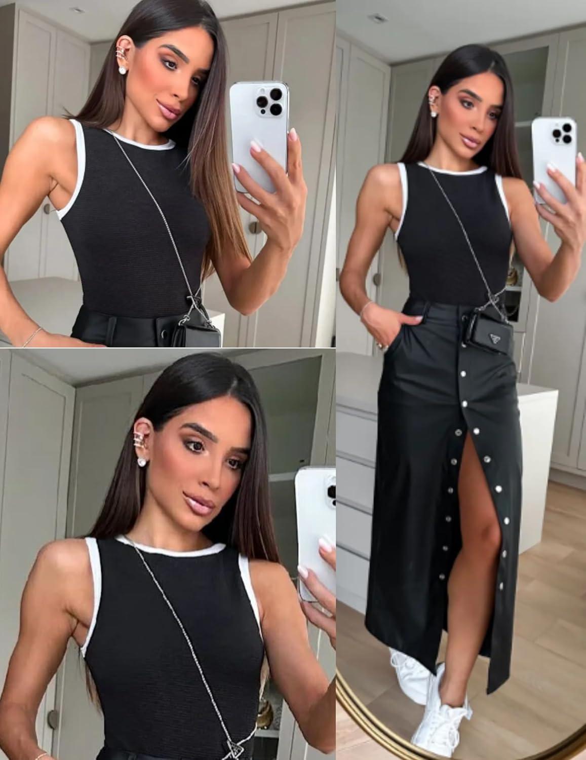 imageZeagoo Womens Tank Top Racerback Crowl Neck Casual Basic Ribbed Knit Fitted Sleeveless Shirts SXXLBlack