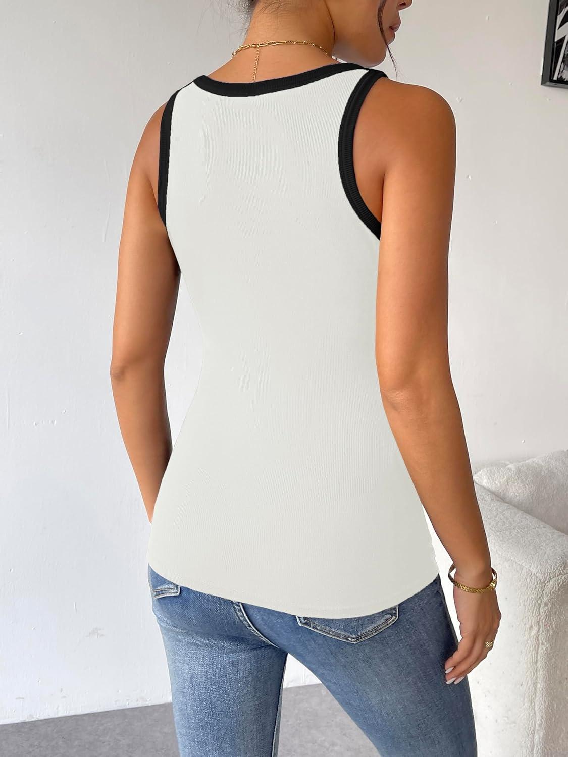 imageZeagoo Womens Tank Top Racerback Crowl Neck Casual Basic Ribbed Knit Fitted Sleeveless Shirts SXXLBlack Whitegreen