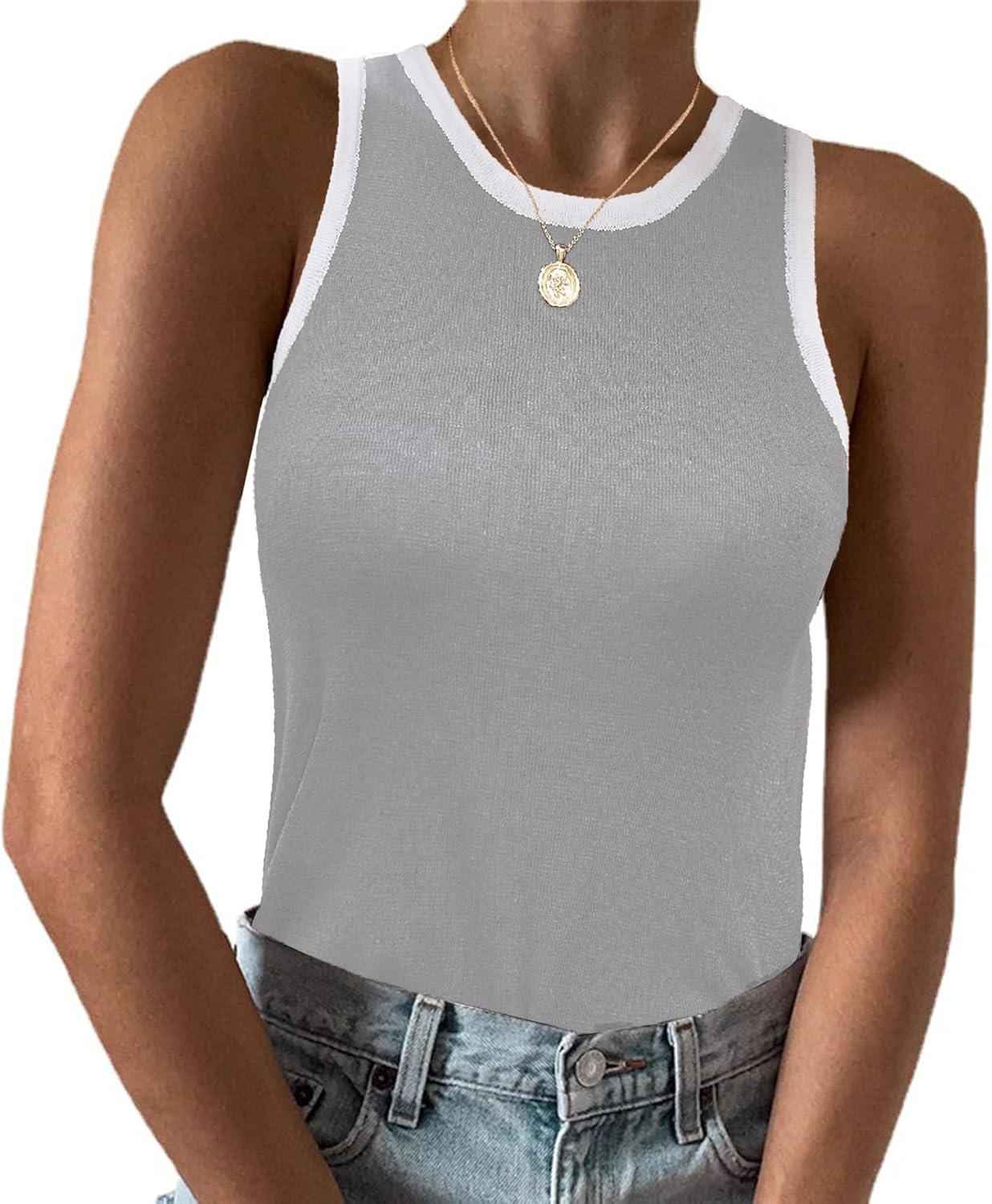 imageZeagoo Womens Tank Top Racerback Crowl Neck Casual Basic Ribbed Knit Fitted Sleeveless Shirts SXXLLight Gray