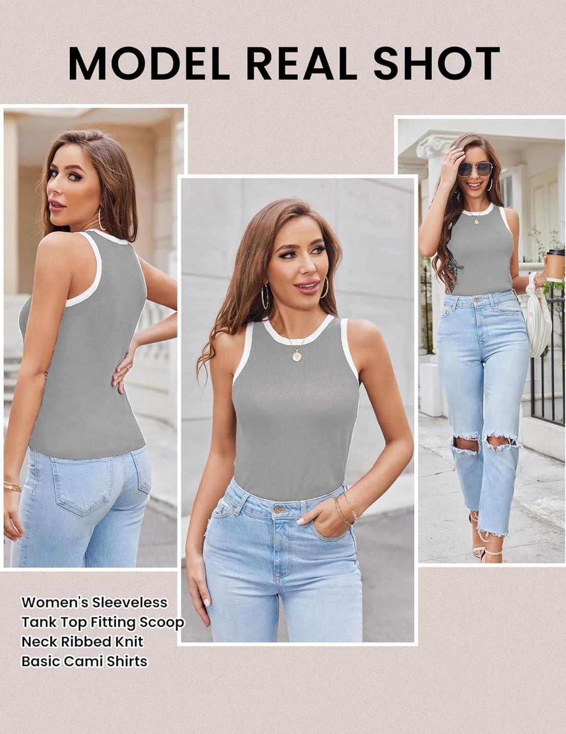 imageZeagoo Womens Tank Top Racerback Crowl Neck Casual Basic Ribbed Knit Fitted Sleeveless Shirts SXXLLight Gray