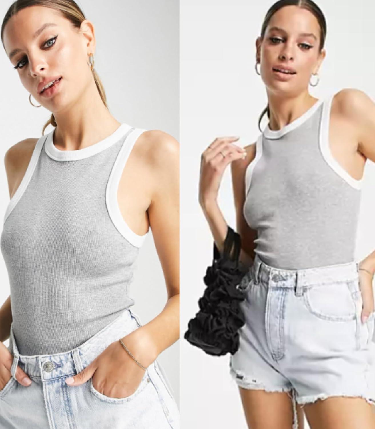 imageZeagoo Womens Tank Top Racerback Crowl Neck Casual Basic Ribbed Knit Fitted Sleeveless Shirts SXXLLight Gray