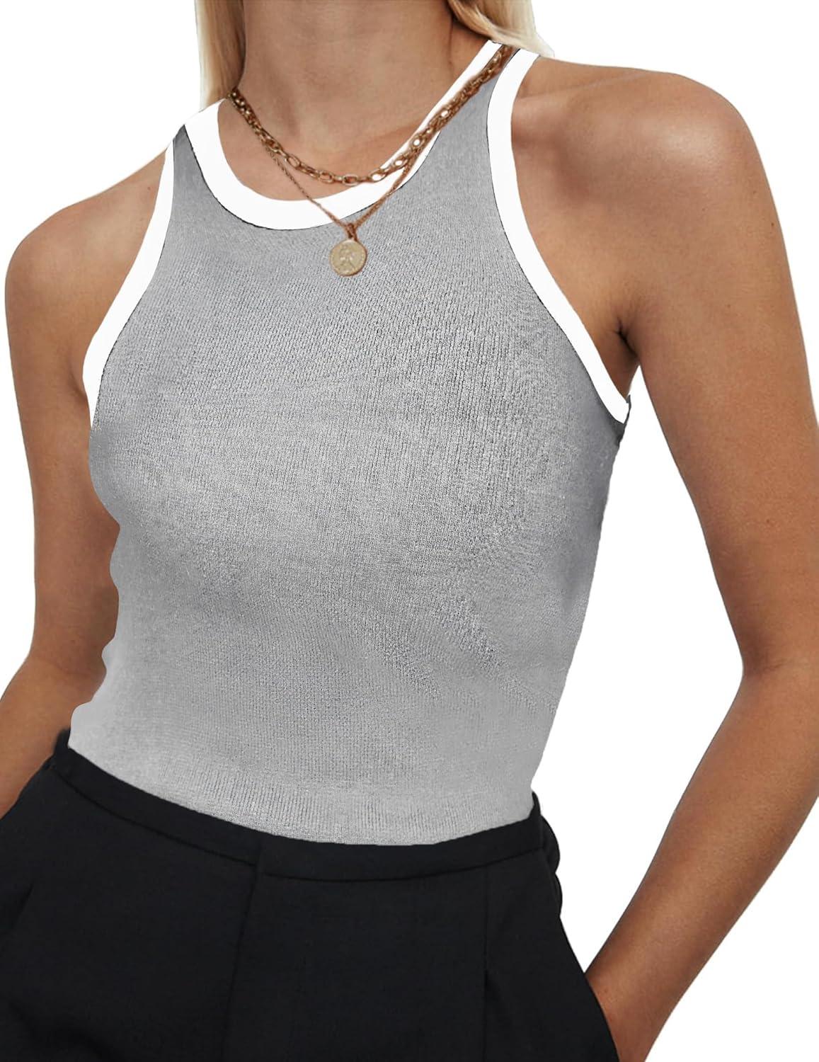 imageZeagoo Womens Tank Top Racerback Crowl Neck Casual Basic Ribbed Knit Fitted Sleeveless Shirts SXXLLight Gray