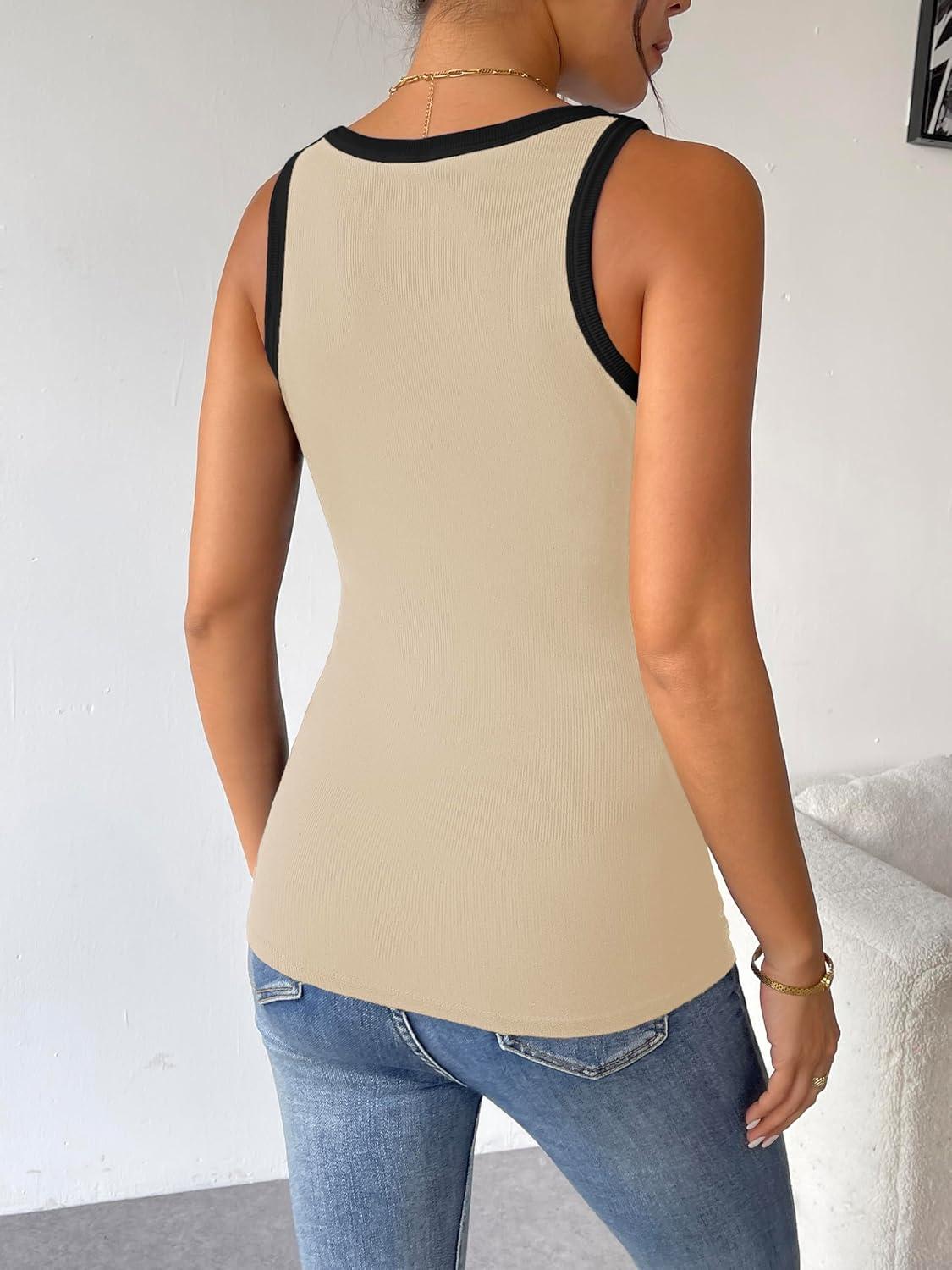 imageZeagoo Womens Tank Top Racerback Crowl Neck Casual Basic Ribbed Knit Fitted Sleeveless Shirts SXXLOrangebeige