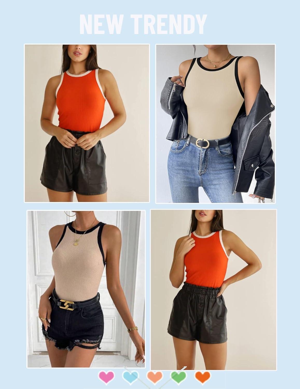 imageZeagoo Womens Tank Top Racerback Crowl Neck Casual Basic Ribbed Knit Fitted Sleeveless Shirts SXXLOrangebeige