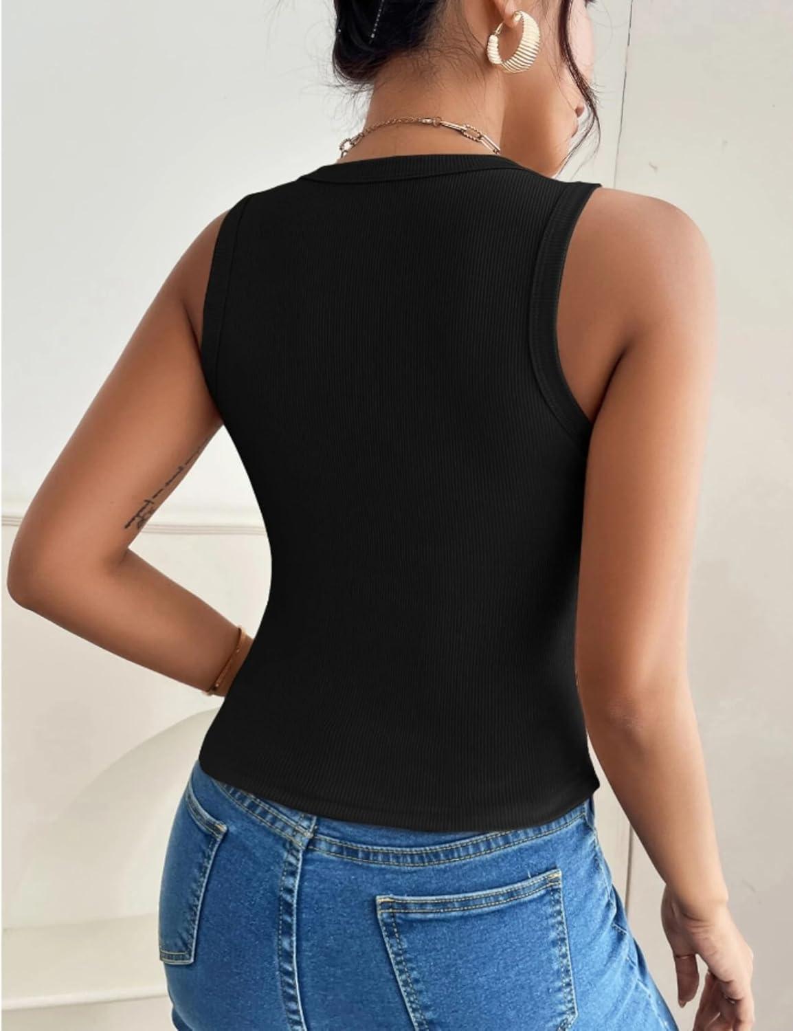 imageZeagoo Womens Tank Top Racerback Crowl Neck Casual Basic Ribbed Knit Fitted Sleeveless Shirts SXXLPure Black