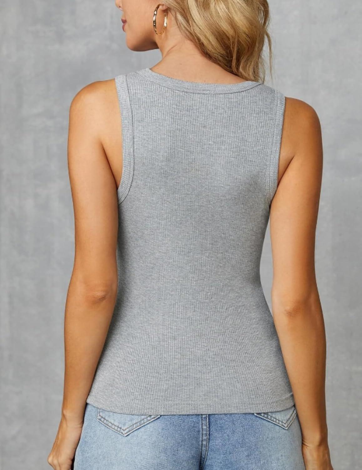 imageZeagoo Womens Tank Top Racerback Crowl Neck Casual Basic Ribbed Knit Fitted Sleeveless Shirts SXXLPure Gray