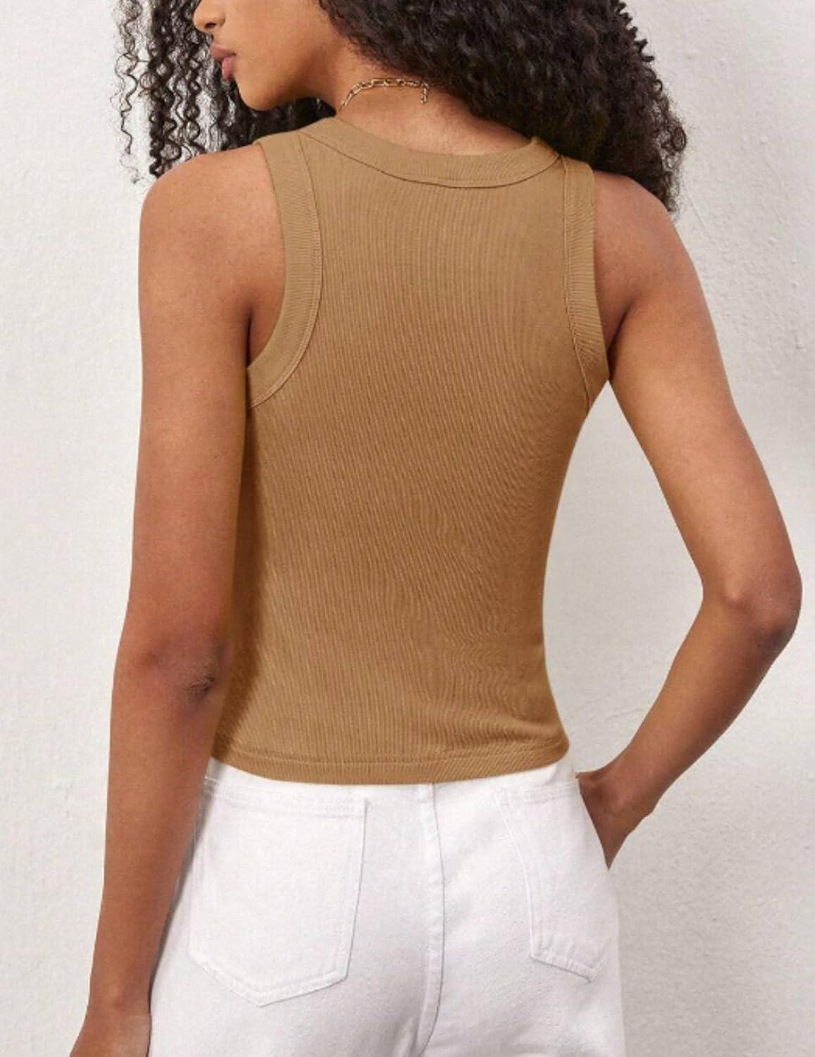 imageZeagoo Womens Tank Top Racerback Crowl Neck Casual Basic Ribbed Knit Fitted Sleeveless Shirts SXXLPure Khaki