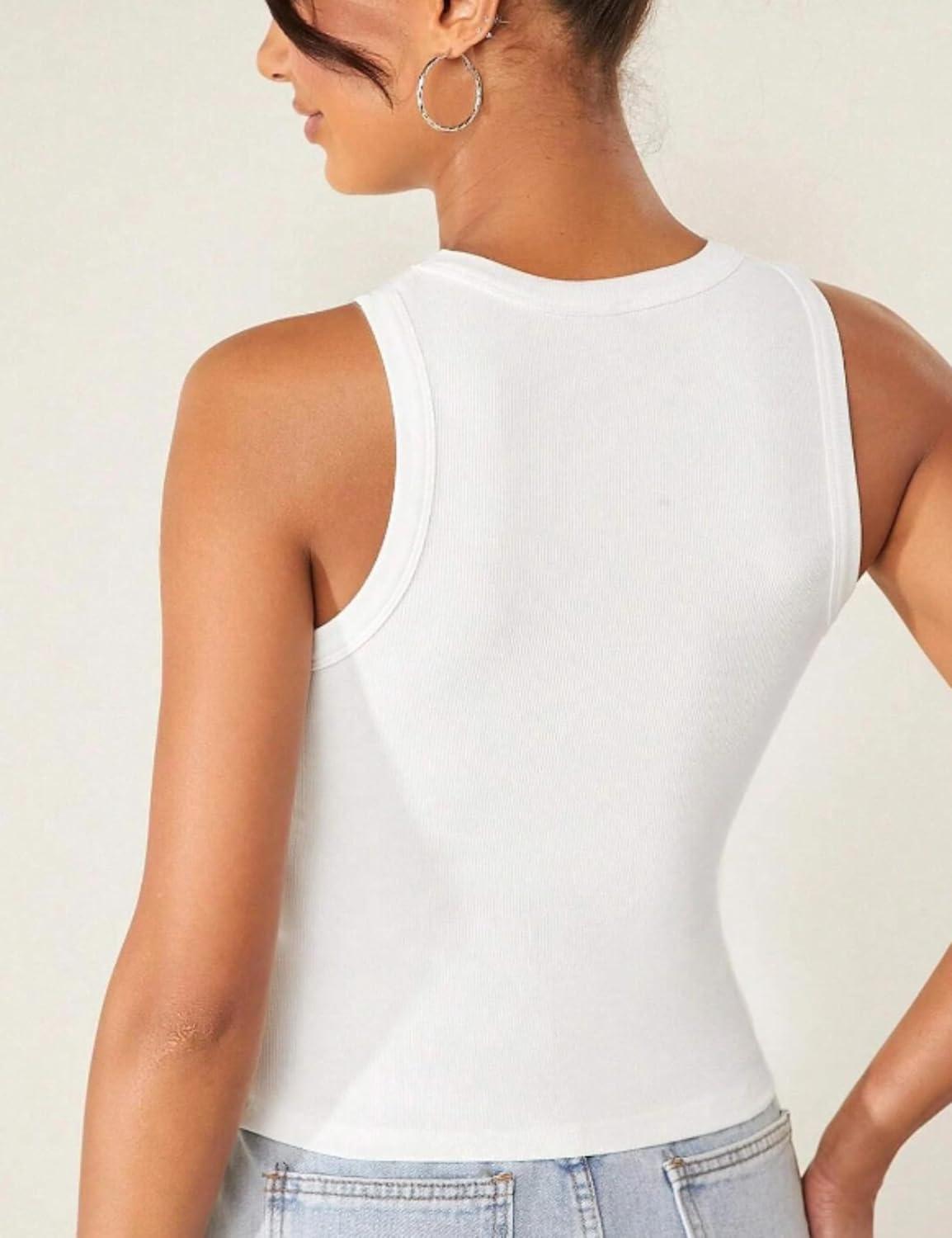 imageZeagoo Womens Tank Top Racerback Crowl Neck Casual Basic Ribbed Knit Fitted Sleeveless Shirts SXXLPure White