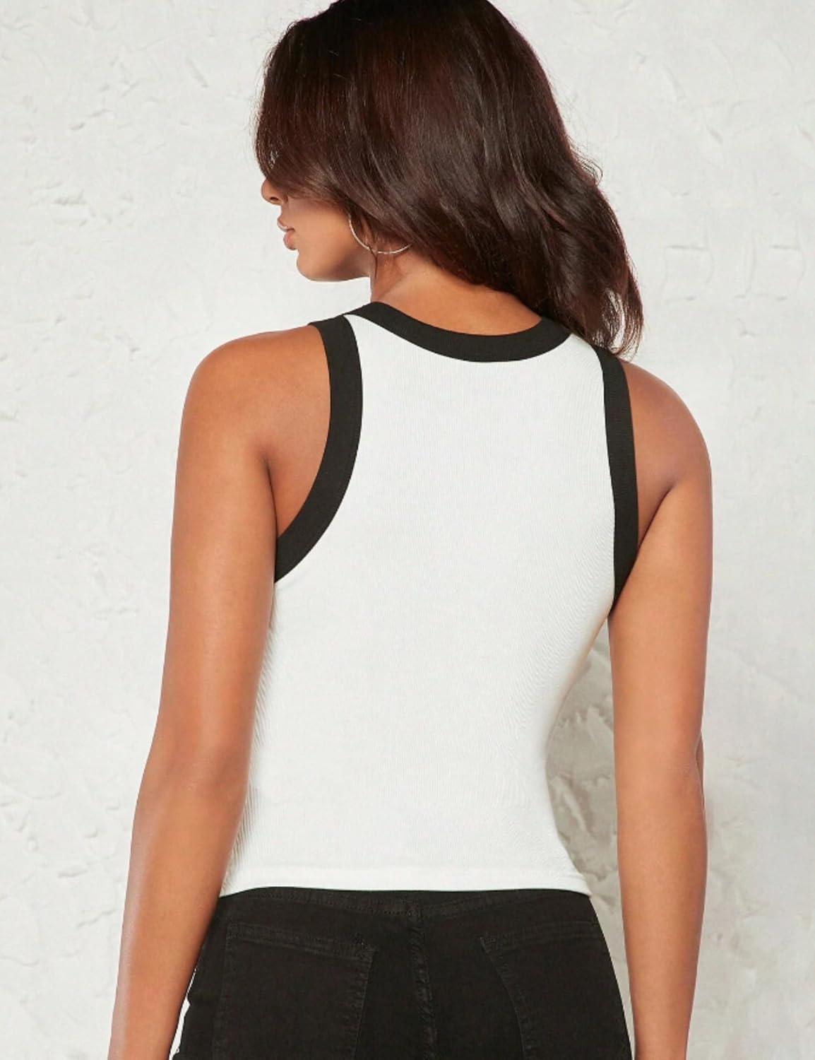 imageZeagoo Womens Tank Top Racerback Crowl Neck Casual Basic Ribbed Knit Fitted Sleeveless Shirts SXXLWhite