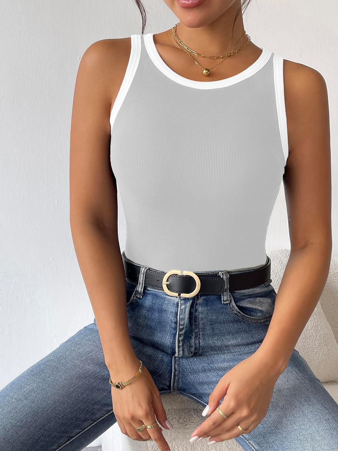 imageZeagoo Womens Tank Top Racerback Crowl Neck Casual Basic Ribbed Knit Fitted Sleeveless Shirts SXXLWhite Blackwhite Grey