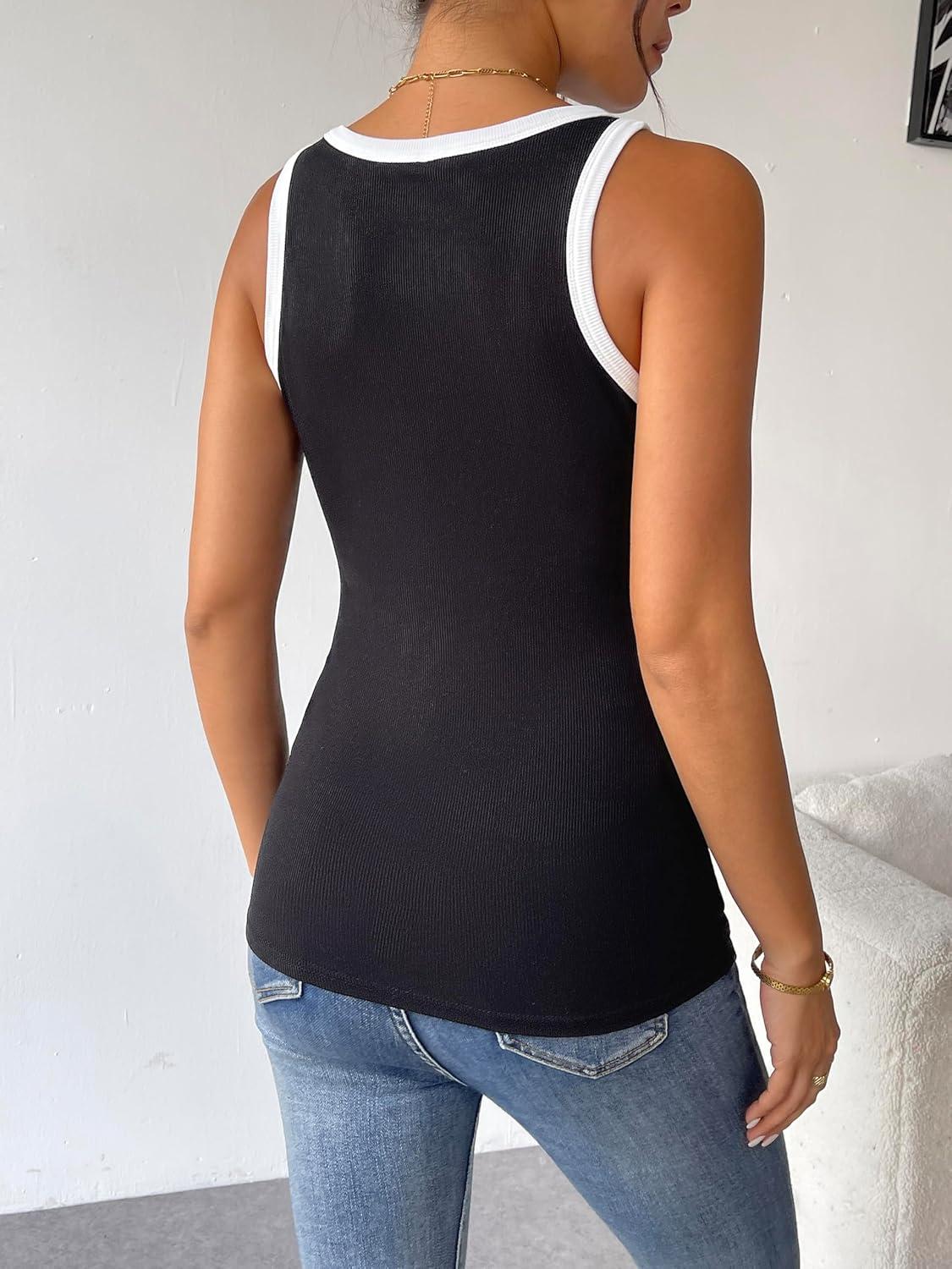 imageZeagoo Womens Tank Top Racerback Crowl Neck Casual Basic Ribbed Knit Fitted Sleeveless Shirts SXXLWhite Blackwhite Grey