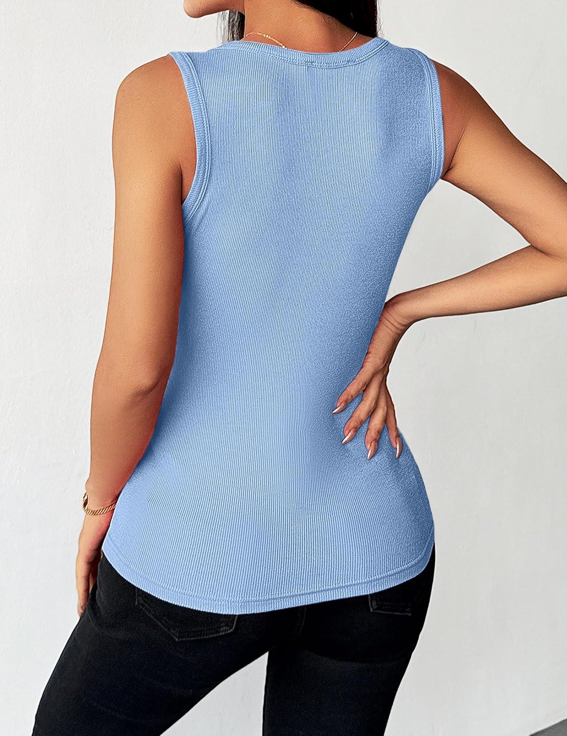 imageZeagoo Womens Tank Tops 2026 Scoop Neck Ribbed Sleeveless Top Casual Basic Slim Fitted Knit Cami Tee ShirtsBlue
