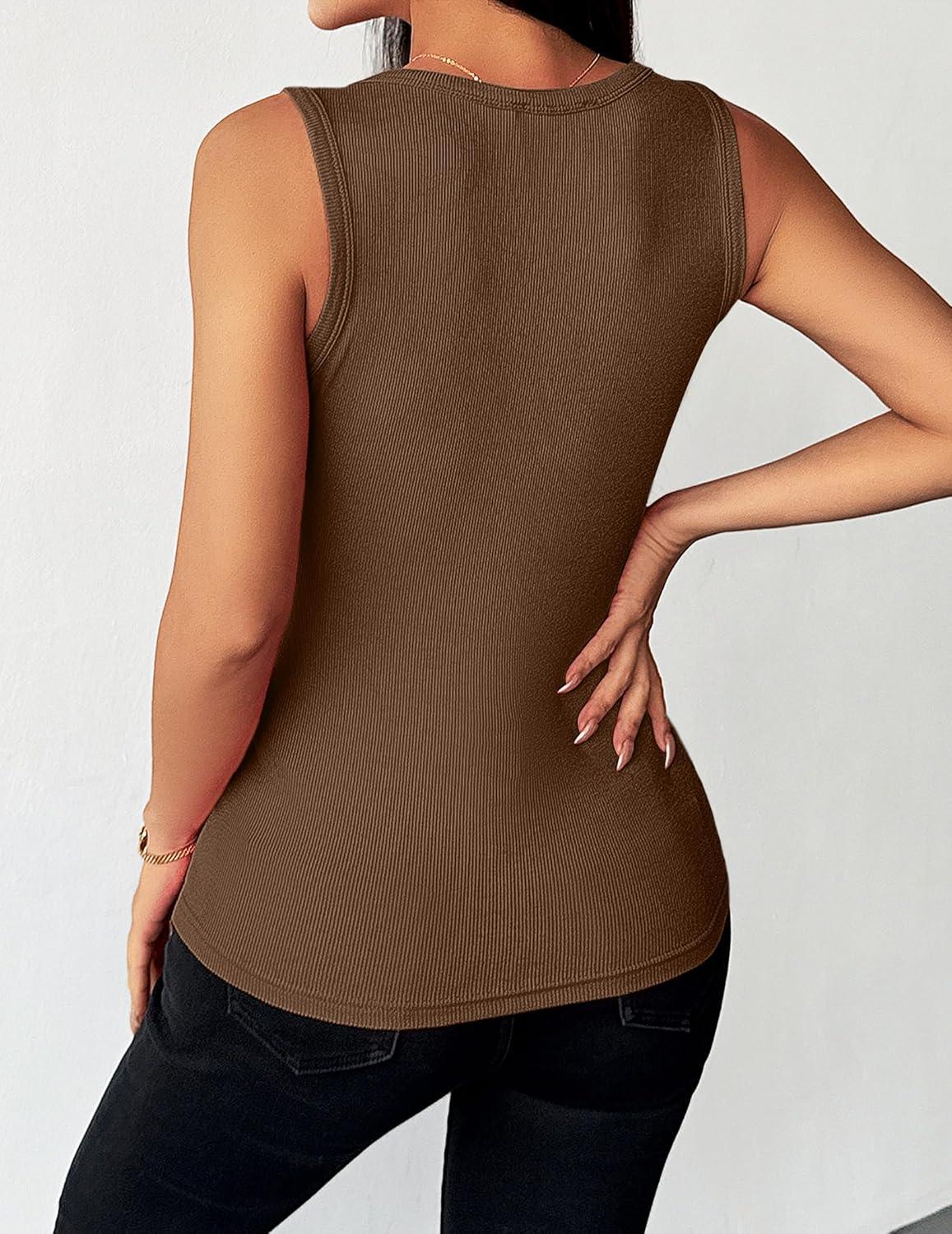 imageZeagoo Womens Tank Tops 2026 Scoop Neck Ribbed Sleeveless Top Casual Basic Slim Fitted Knit Cami Tee ShirtsBrown