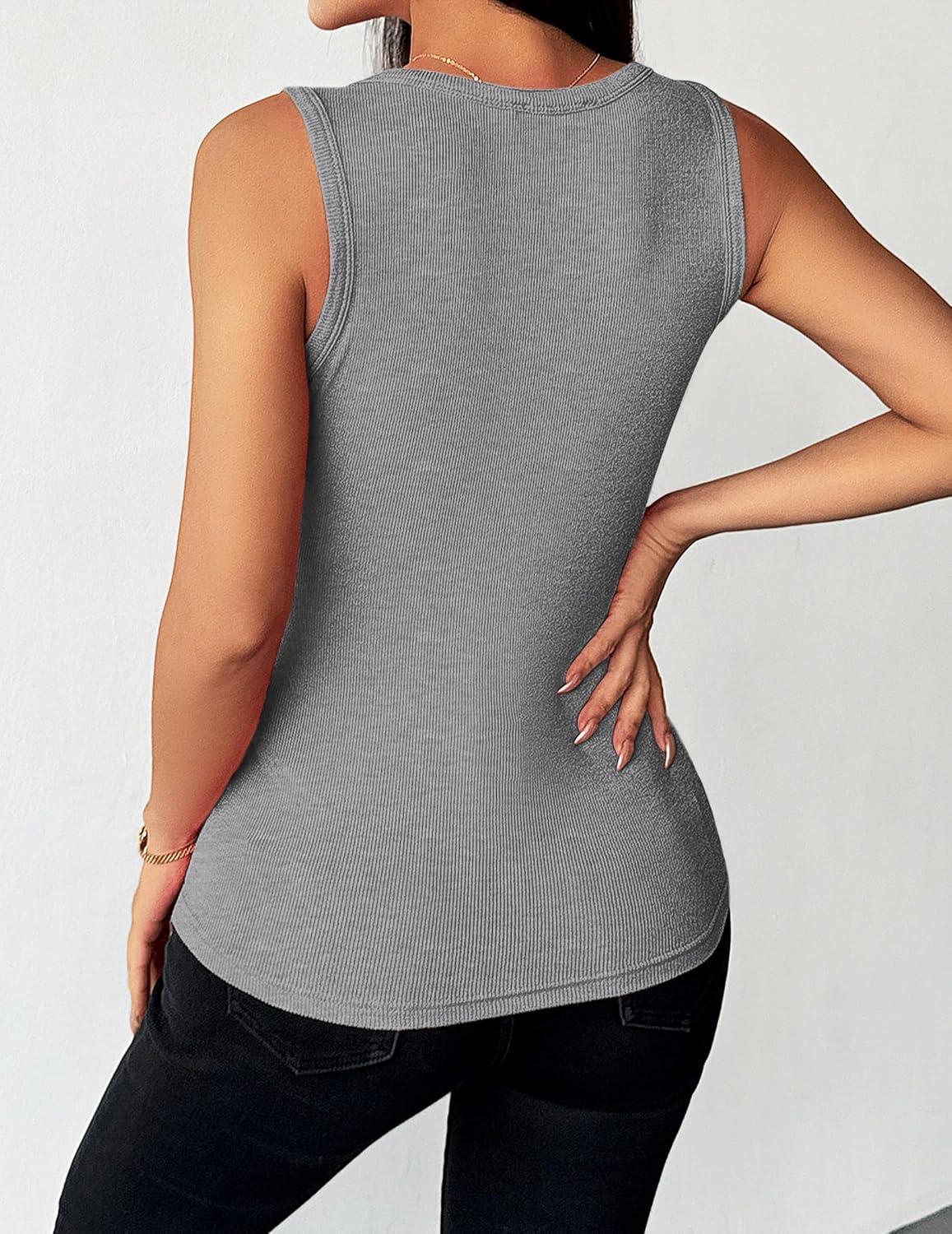 imageZeagoo Womens Tank Tops 2026 Scoop Neck Ribbed Sleeveless Top Casual Basic Slim Fitted Knit Cami Tee ShirtsGrey